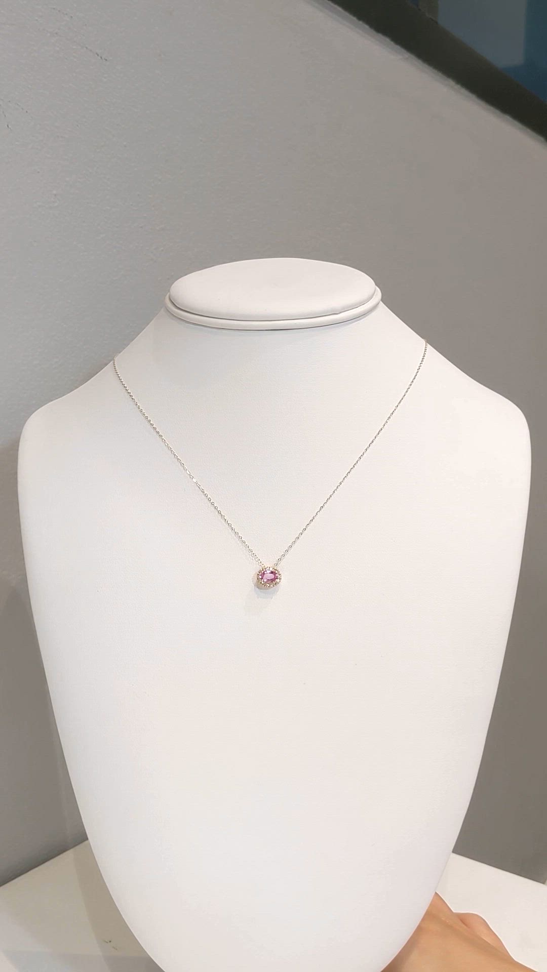 0.60 Ct. Pink Sapphire and Natural Diamond Pave Necklace, 14K Yellow Gold Size Video