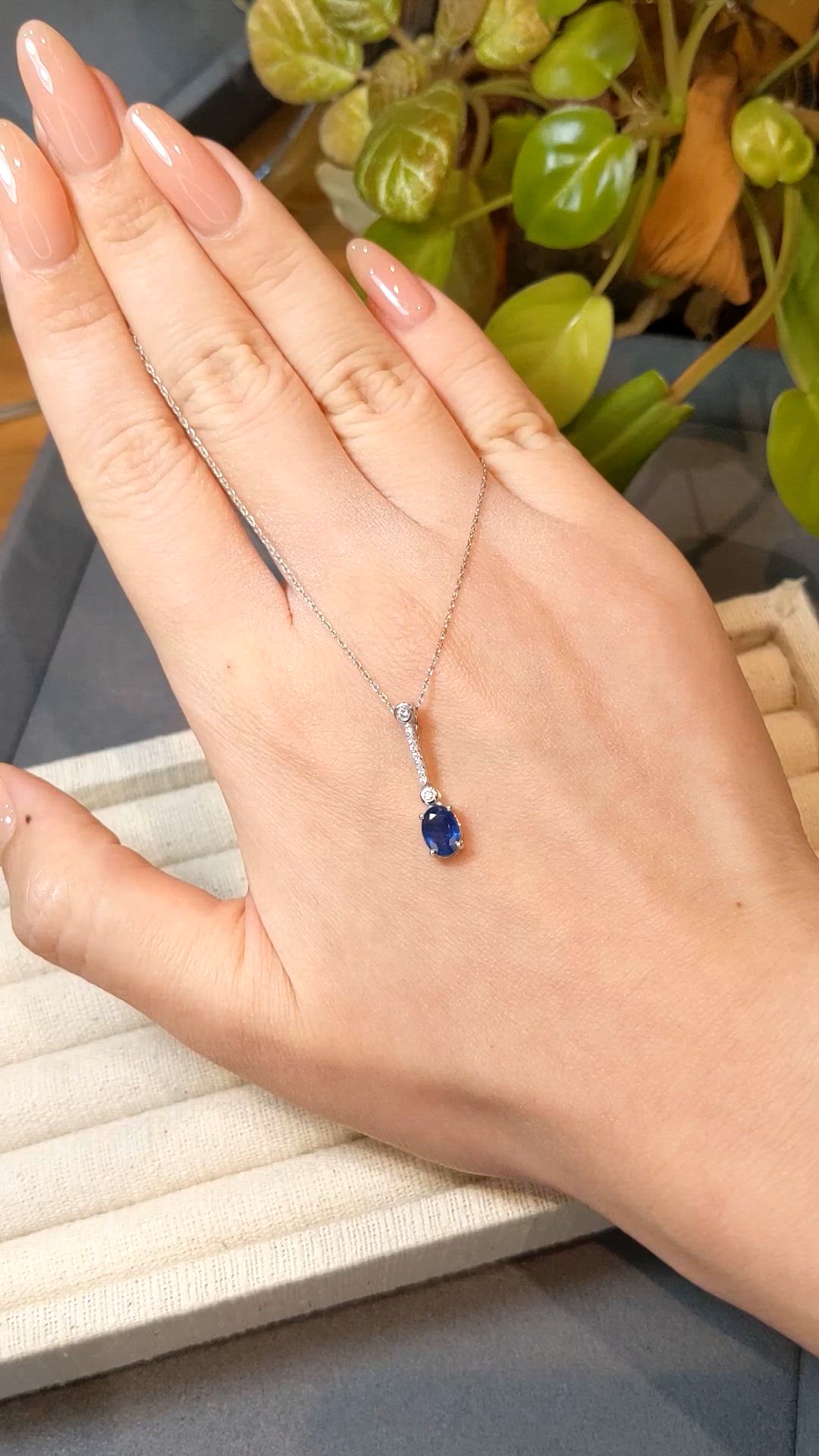 2.15 Ct. Blue Sapphire and Natural Diamond Accent Stones Necklace, 14K White Gold Size Video