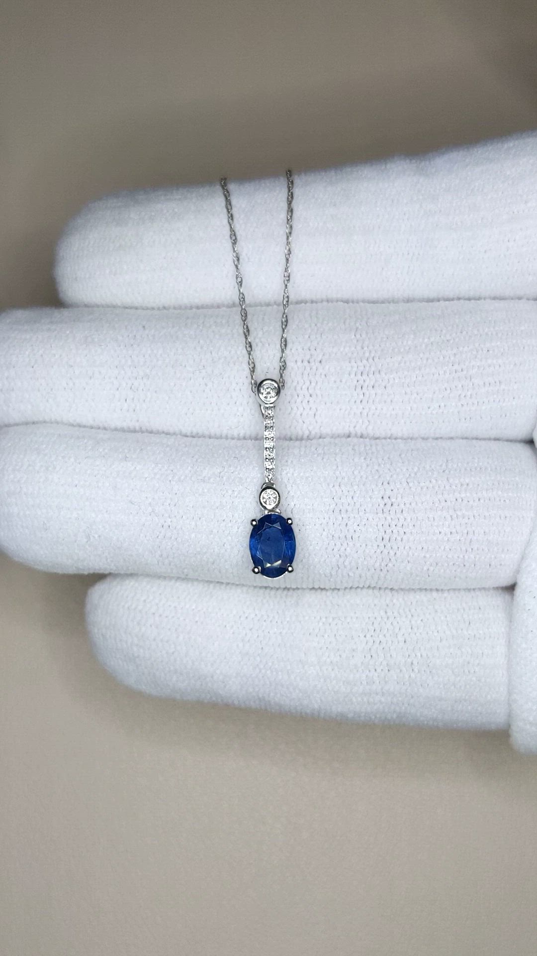 2.15 Ct. Blue Sapphire and Natural Diamond Accent Stones Necklace, 14K White Gold Size Video