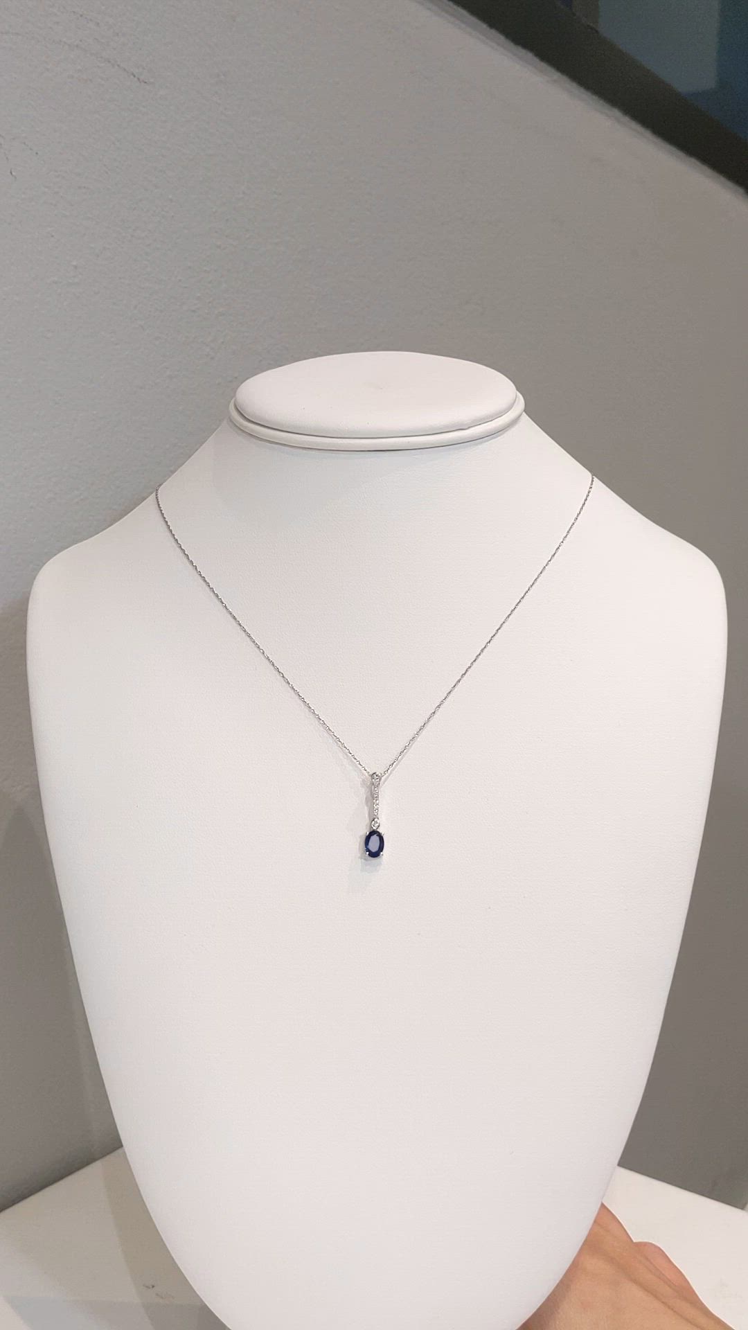 2.15 Ct. Blue Sapphire and Natural Diamond Accent Stones Necklace, 14K White Gold Size Video