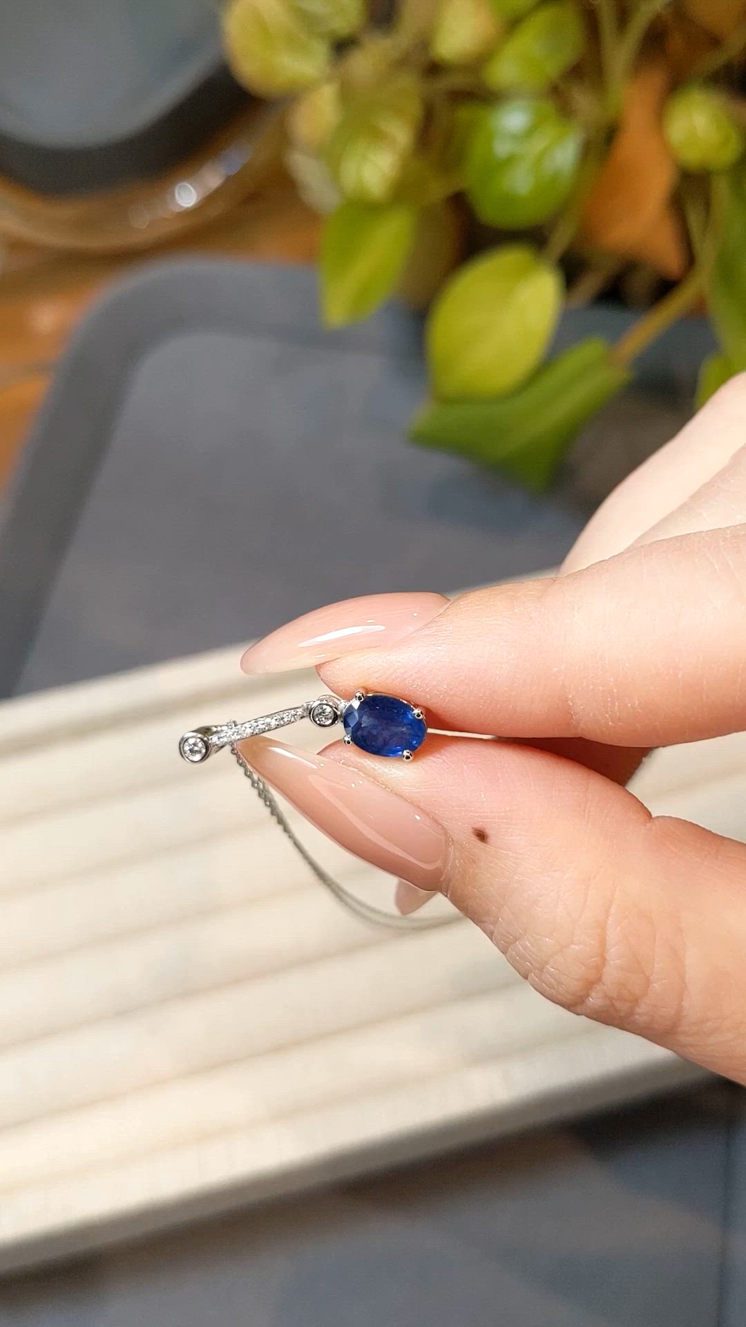 2.15 Ct. Blue Sapphire and Natural Diamond Accent Stones Necklace, 14K White Gold Size Video