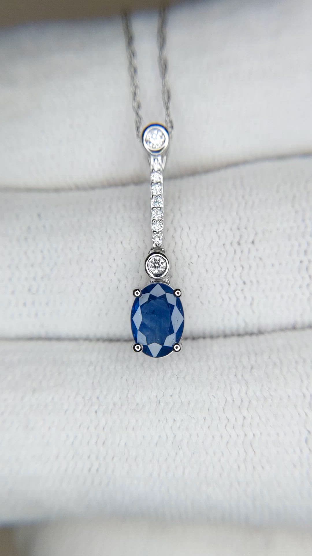 2.15 Ct. Blue Sapphire and Natural Diamond Accent Stones Necklace, 14K White Gold Size Video