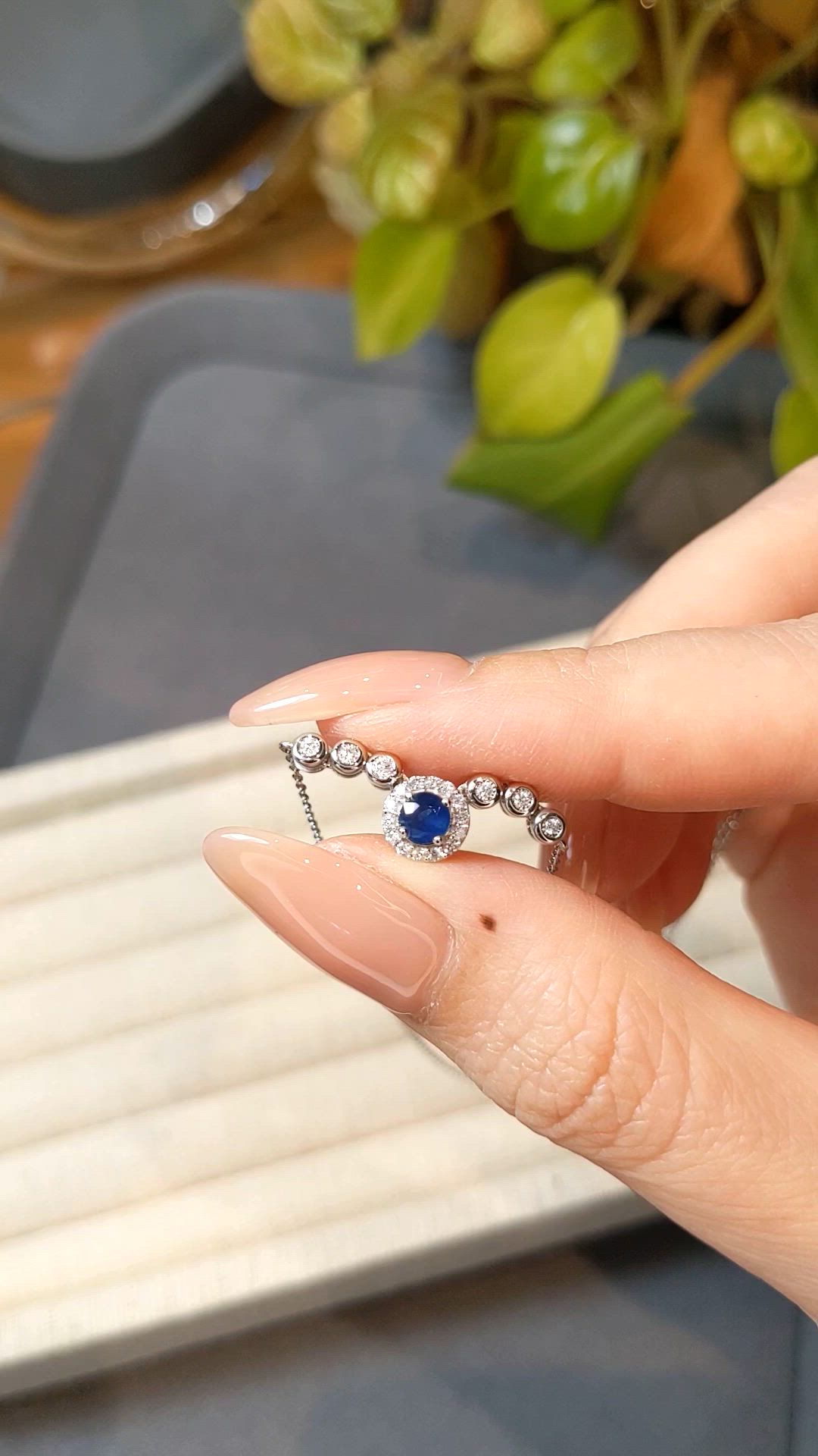 0.31 Ct. Blue Sapphire and Natural Diamond Pave Necklace, 14K White Gold Size Video