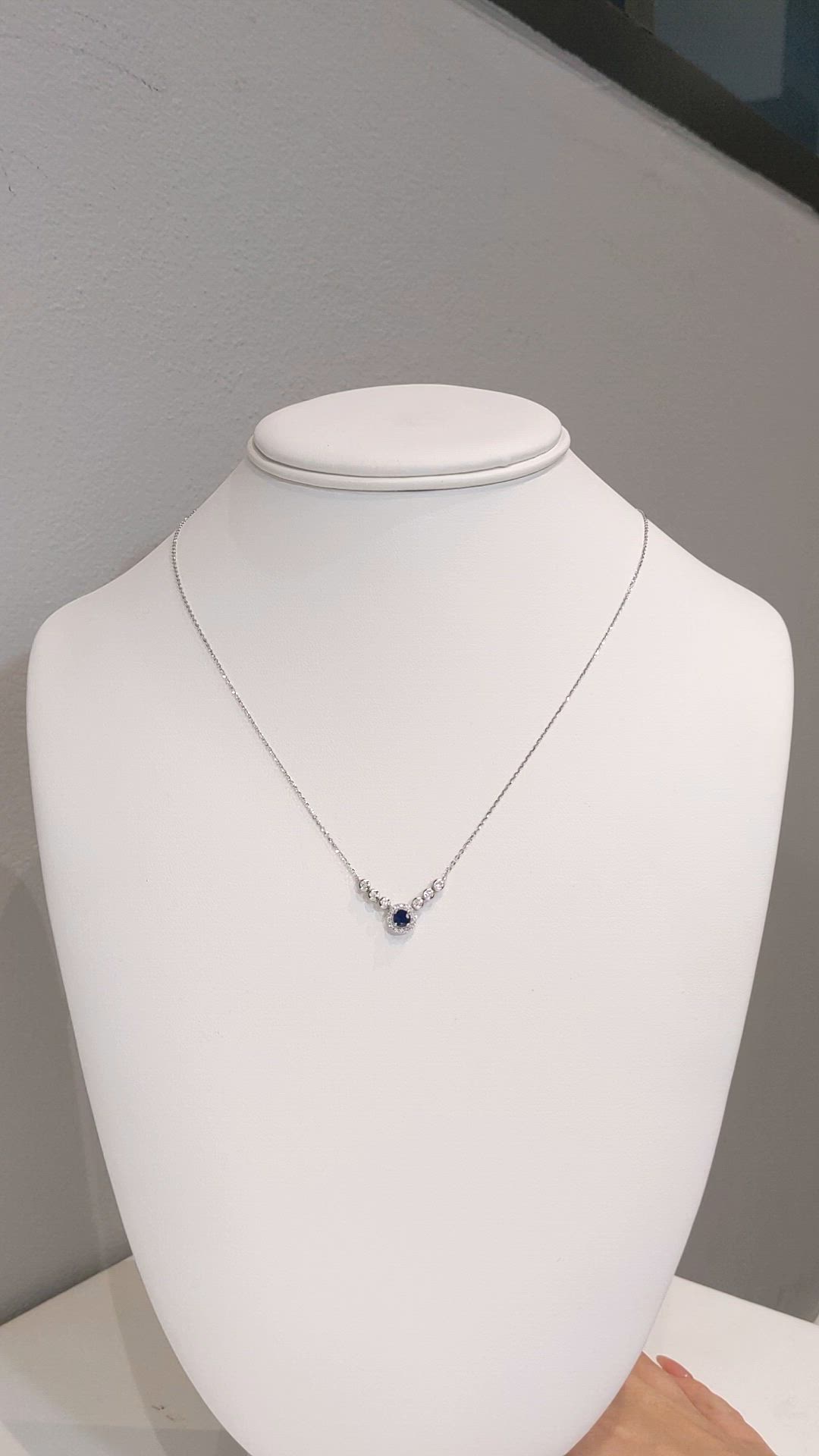 0.31 Ct. Blue Sapphire and Natural Diamond Pave Necklace, 14K White Gold Size Video