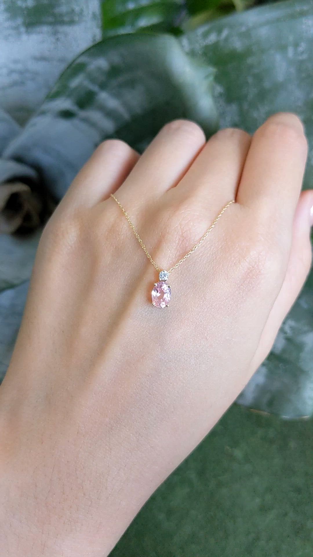 0.96 Ct. Pink Sapphire and Natural Diamond Multi Stone Necklace, 14K Yellow Gold Size Video