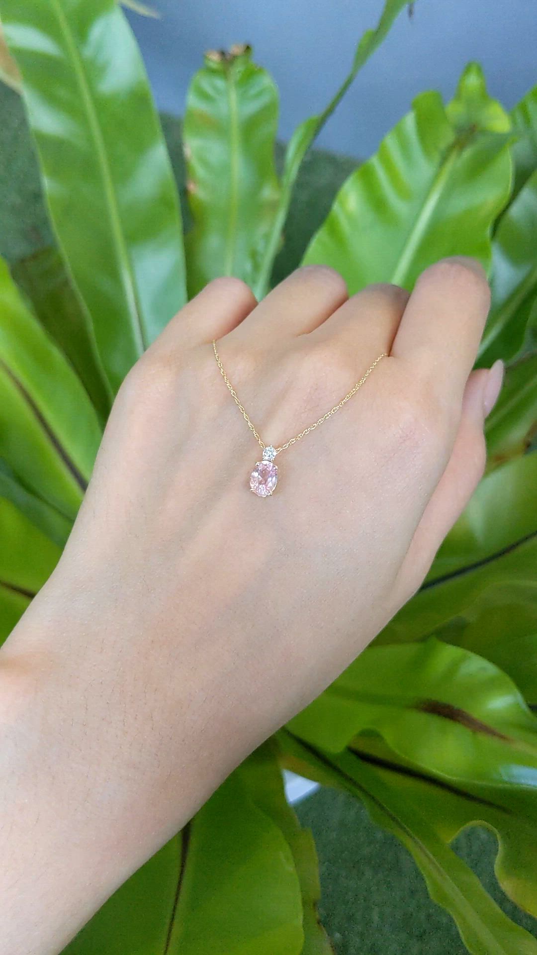 0.96 Ct. Pink Sapphire and Natural Diamond Multi Stone Necklace, 14K Yellow Gold Size Video