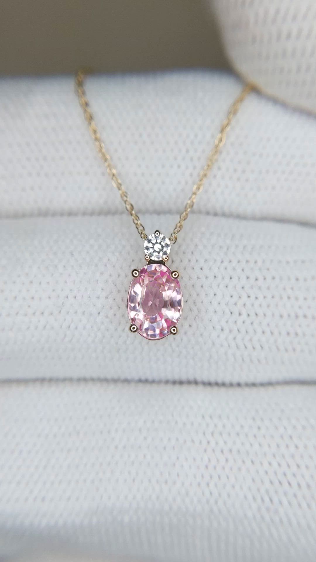 0.96 Ct. Pink Sapphire and Natural Diamond Multi Stone Necklace, 14K Yellow Gold Size Video