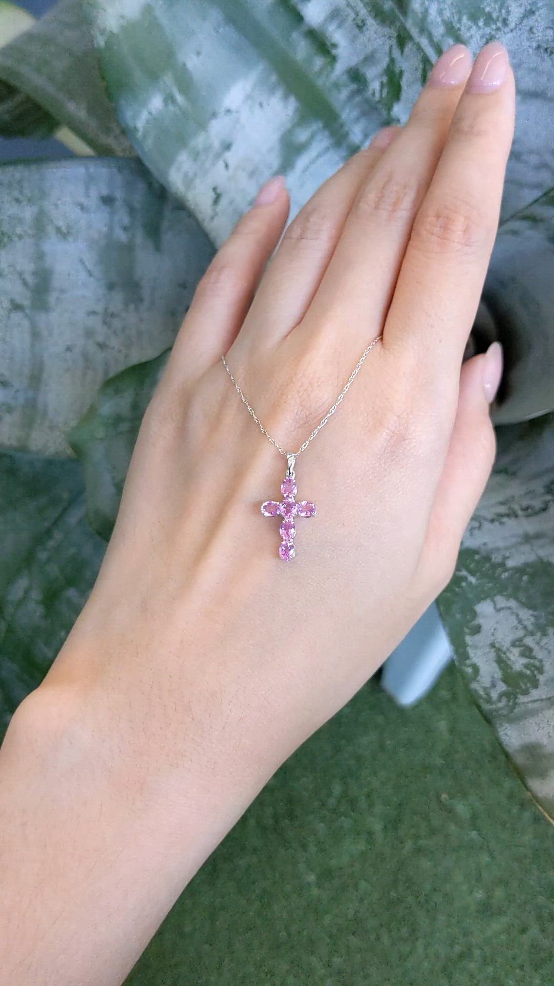 1.57 Ct. Pink Sapphire Religious Necklace, 14K White Gold Size Video