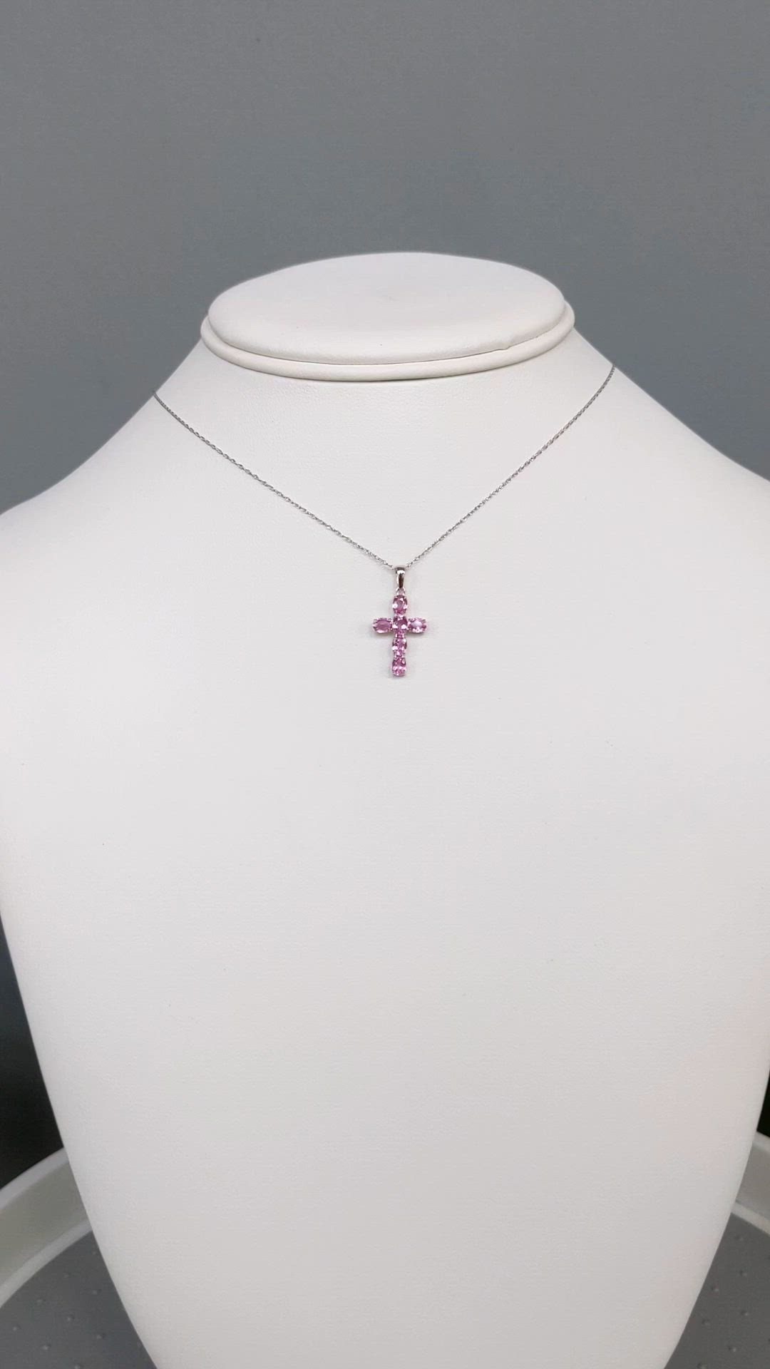 1.57 Ct. Pink Sapphire Religious Necklace, 14K White Gold Size Video