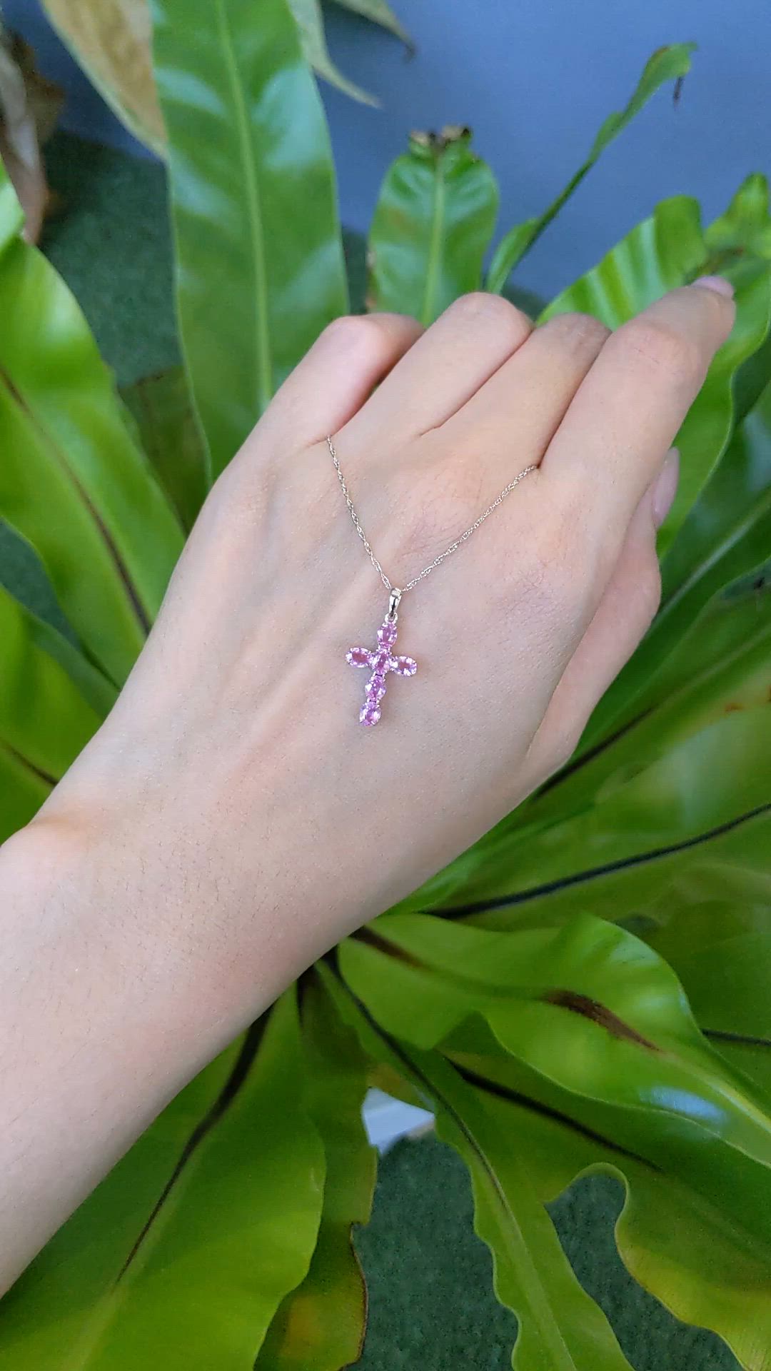 1.57 Ct. Pink Sapphire Religious Necklace, 14K White Gold Size Video