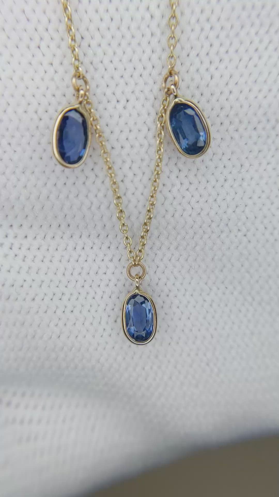 3.58 Ct. Blue Sapphire Bezel Necklace, 14K Yellow Gold Size Video
