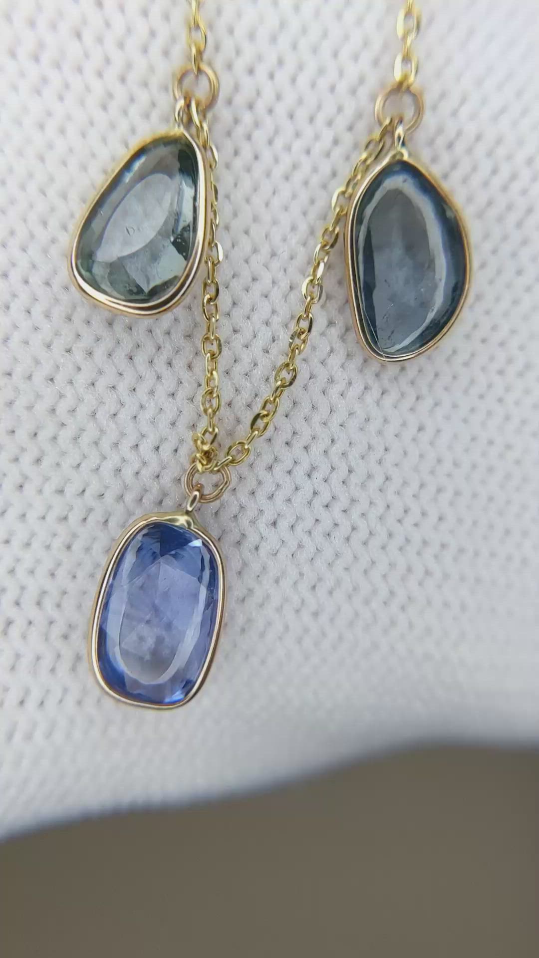 7.44 Ct. Multi Color Sapphire Bezel Necklace, 14K Yellow Gold Size Video
