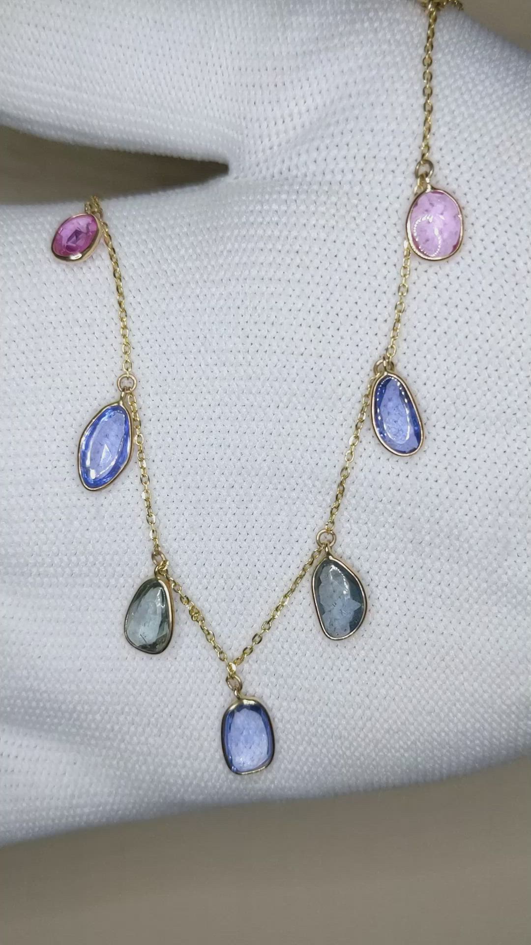 7.44 Ct. Multi Color Sapphire Bezel Necklace, 14K Yellow Gold Size Video