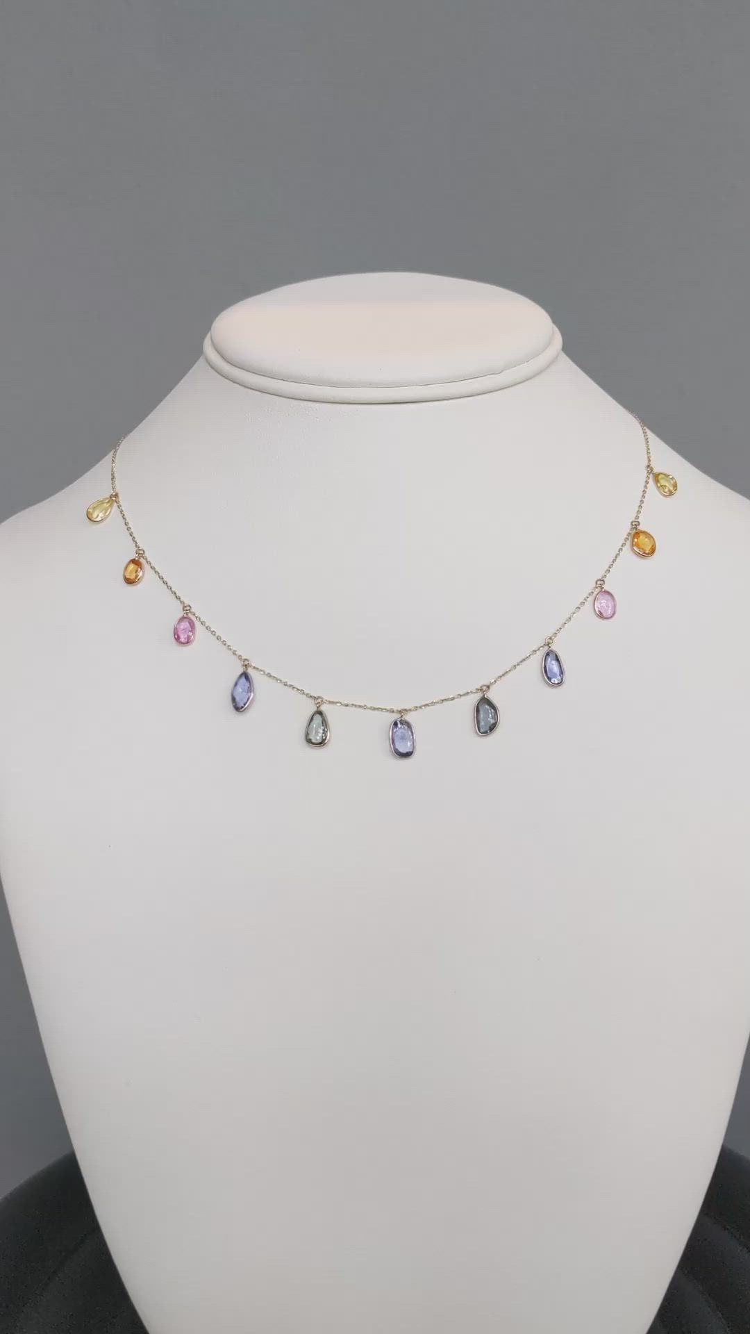 7.44 Ct. Multi Color Sapphire Bezel Necklace, 14K Yellow Gold Size Video