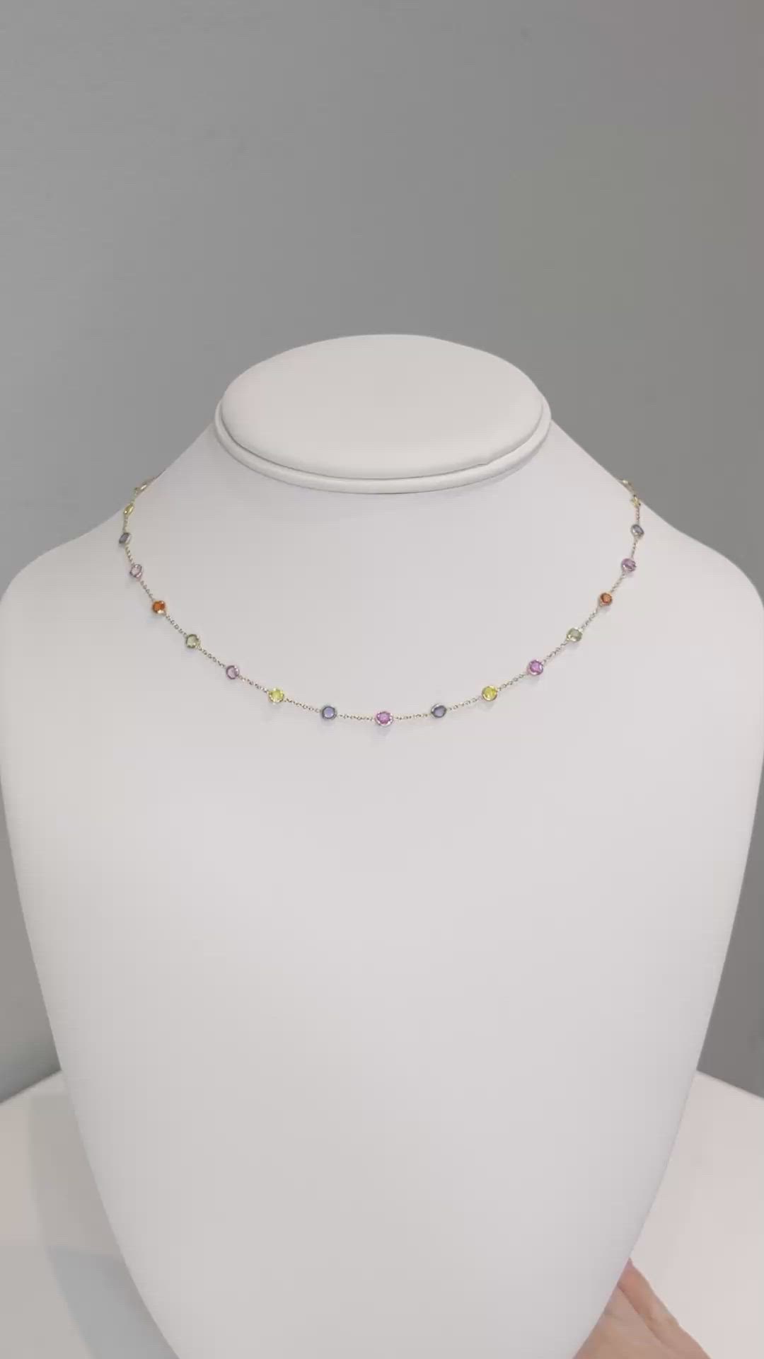 3.61 Ct. Multi Color Sapphire Bezel Necklace, 14K Yellow Gold Size Video