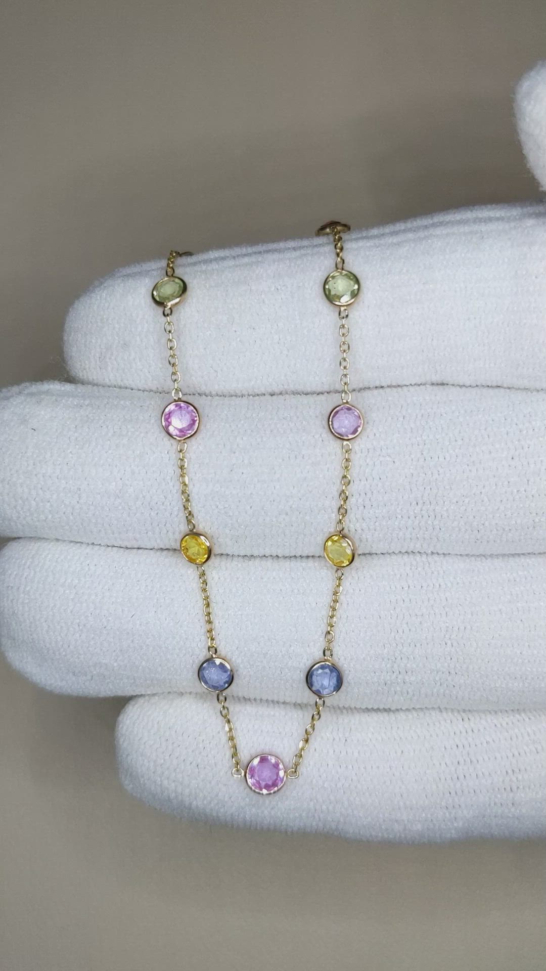 3.61 Ct. Multi Color Sapphire Bezel Necklace, 14K Yellow Gold Size Video