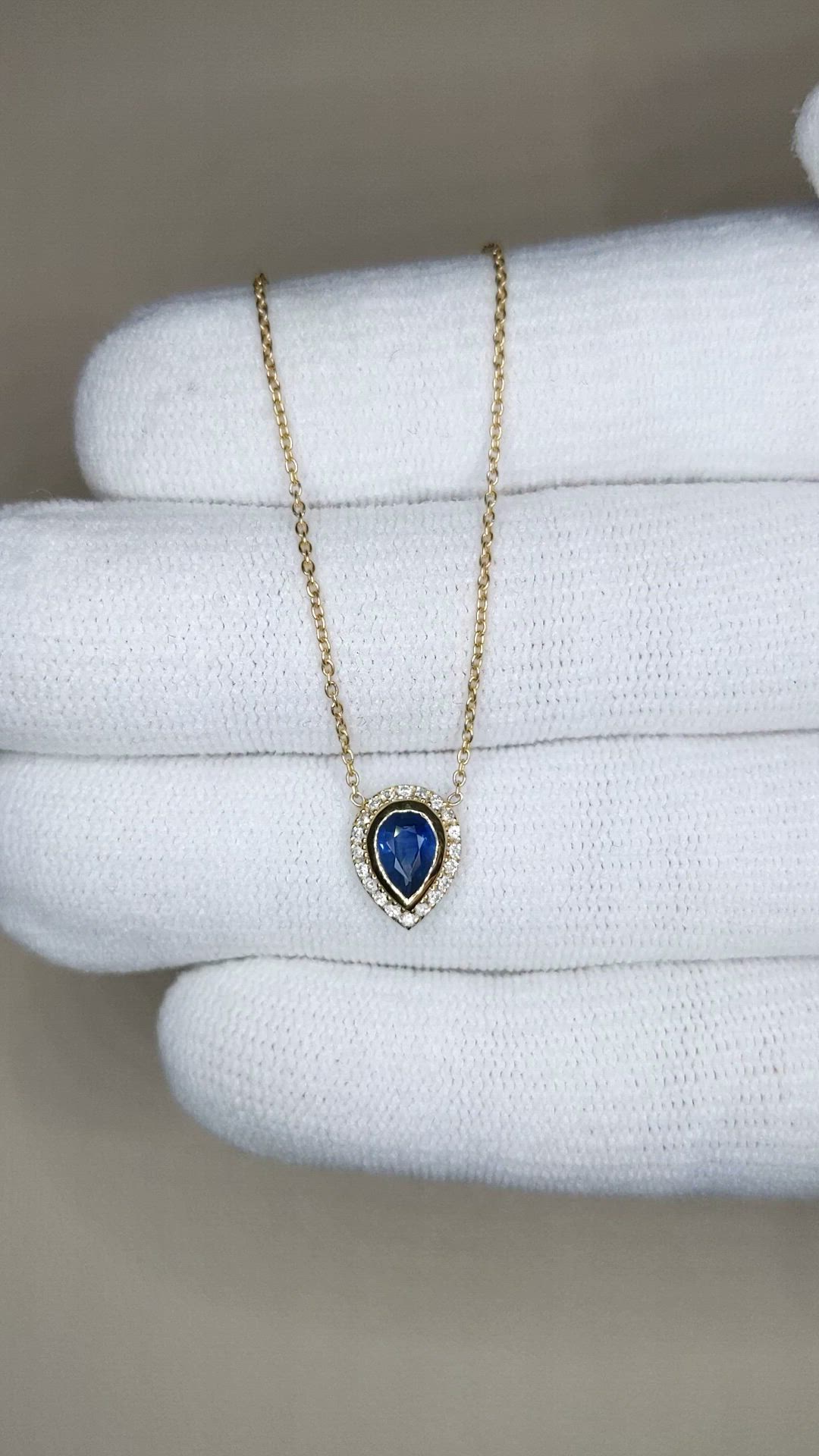 0.38 Ct. Blue Sapphire and Natural Diamond Pave Necklace, 18K Yellow Gold Size Video
