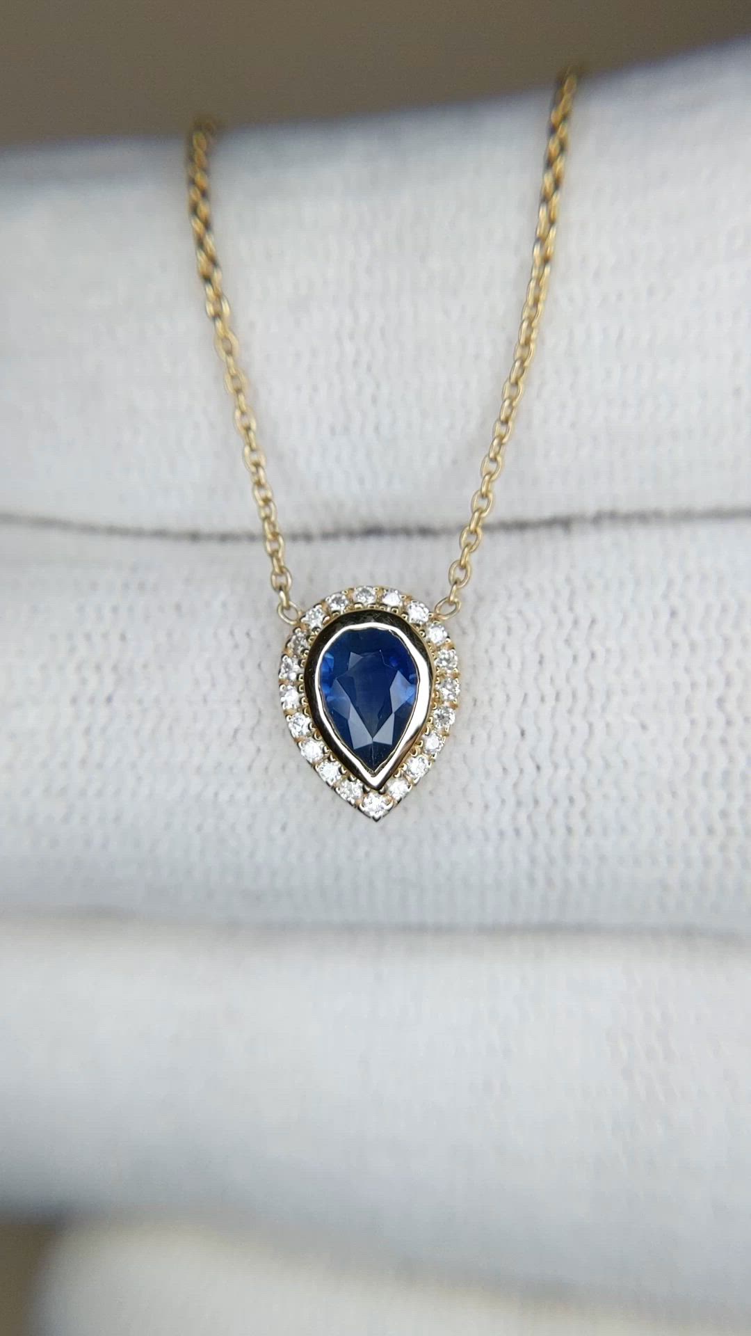 0.38 Ct. Blue Sapphire and Natural Diamond Pave Necklace, 18K Yellow Gold Size Video