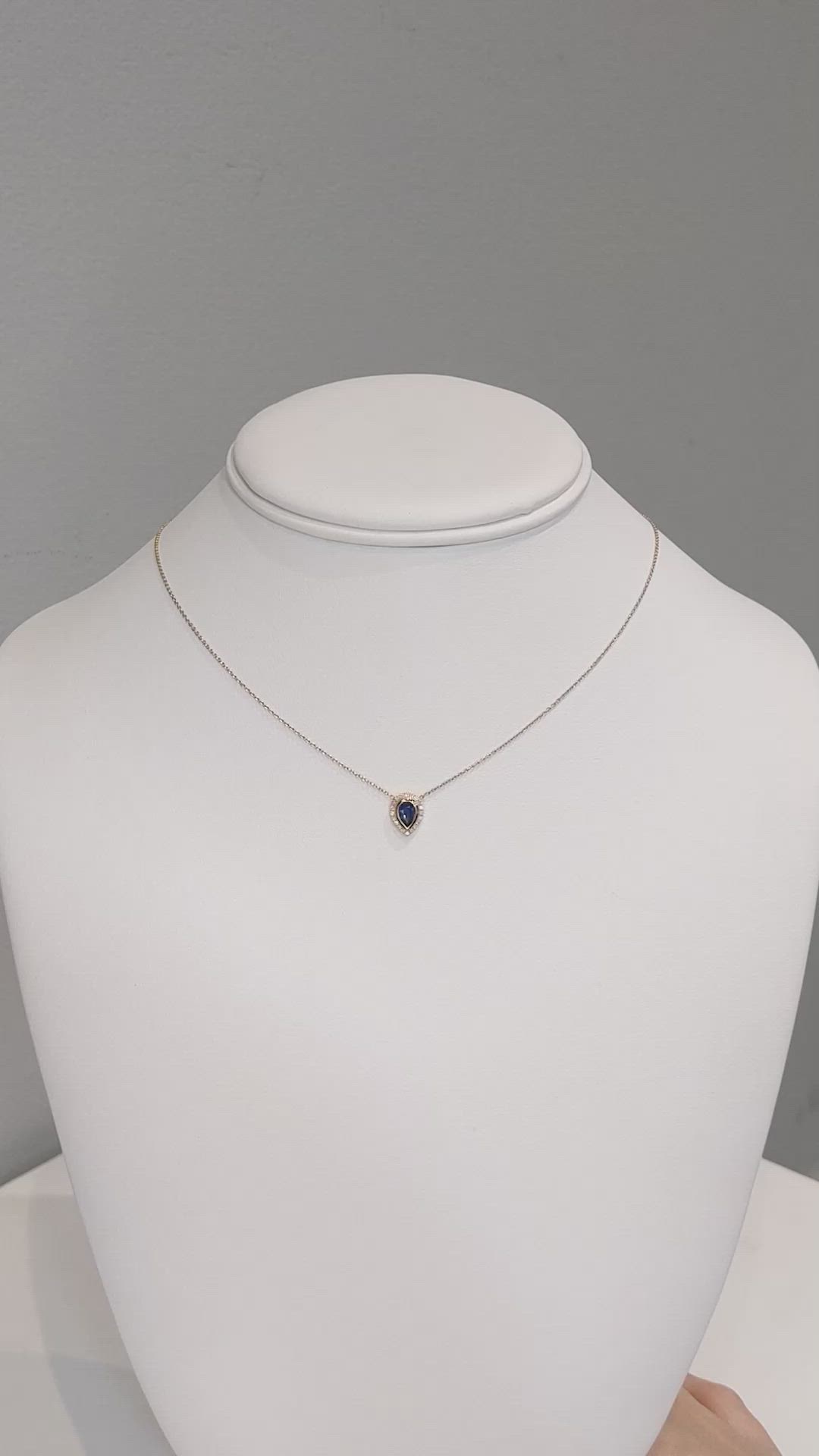0.38 Ct. Blue Sapphire and Natural Diamond Pave Necklace, 18K Yellow Gold Size Video