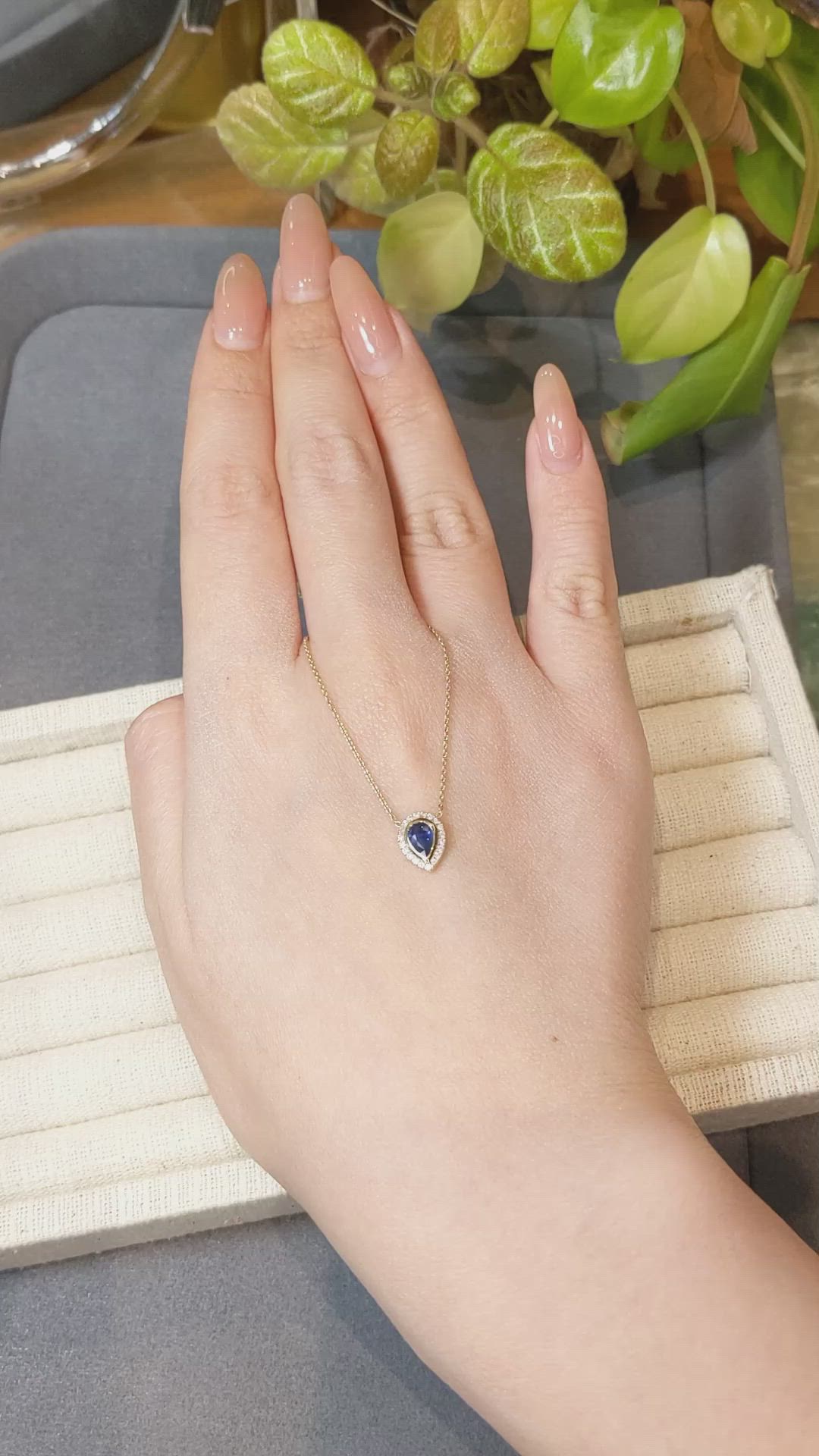 0.38 Ct. Blue Sapphire and Natural Diamond Pave Necklace, 18K Yellow Gold Size Video