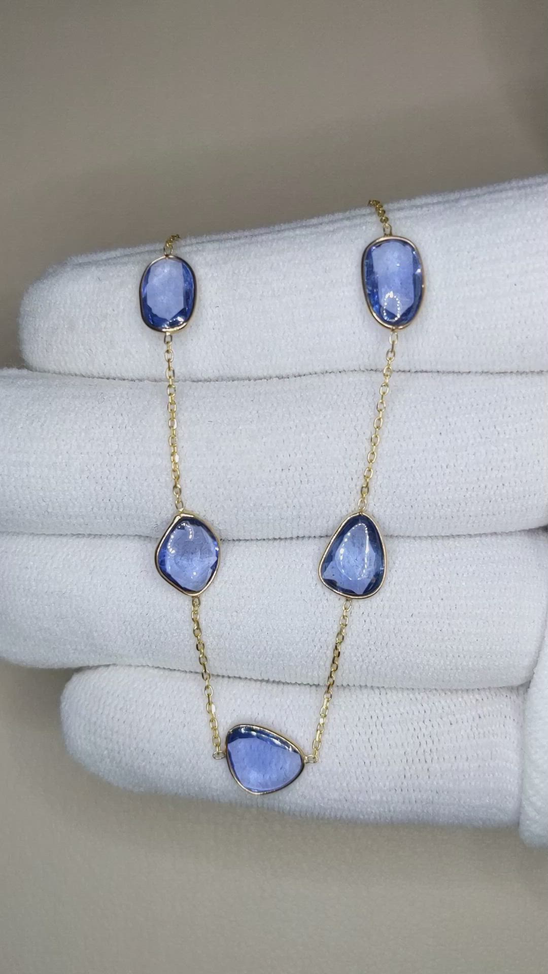 10.13 Ct. Blue Sapphire Bezel Necklace, 18K Yellow Gold Size Video