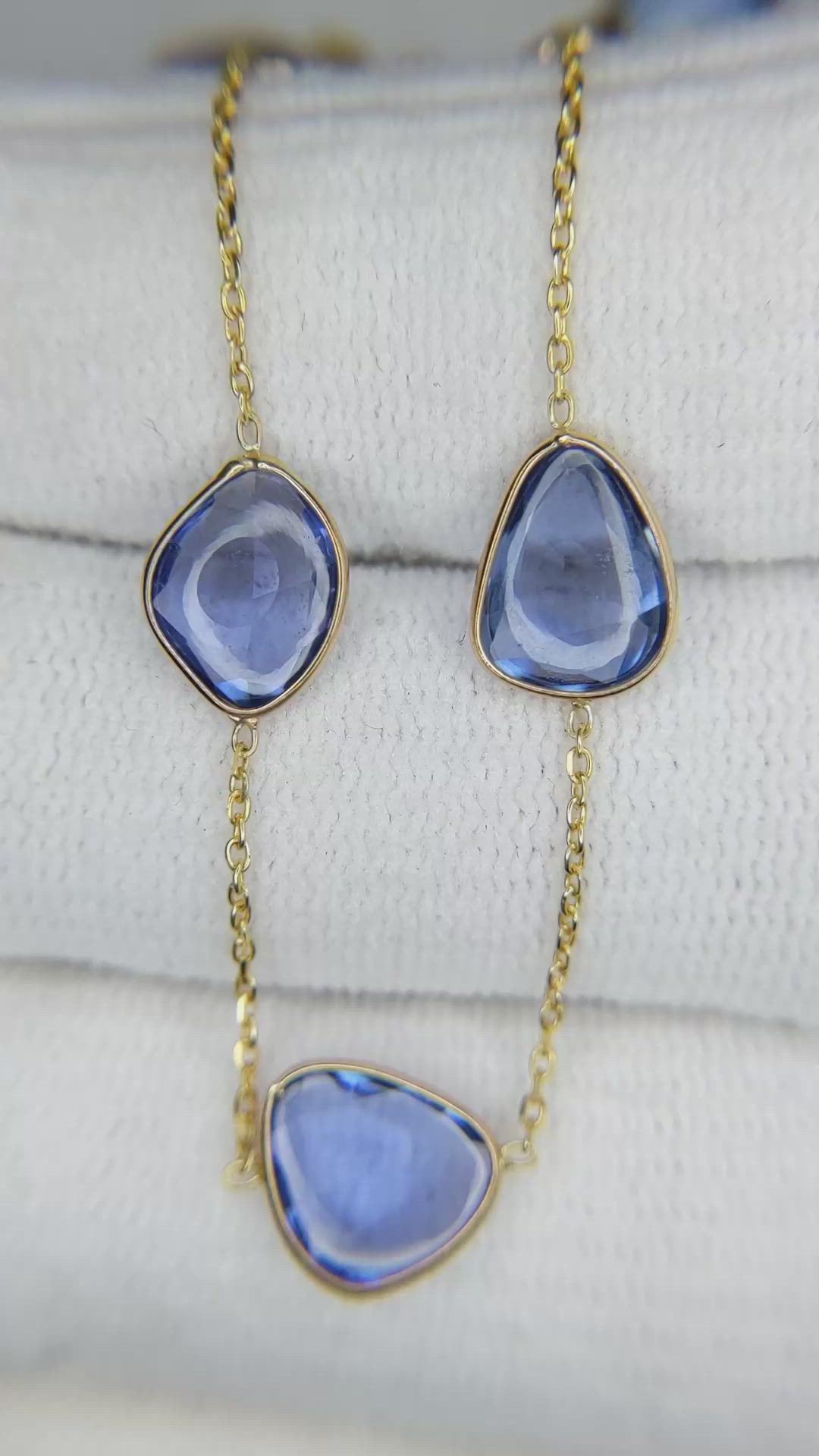 10.13 Ct. Blue Sapphire Bezel Necklace, 18K Yellow Gold Size Video