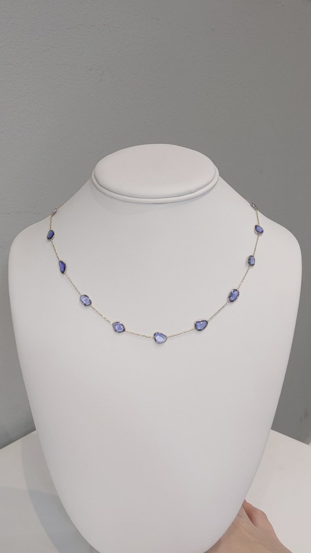 10.13 Ct. Blue Sapphire Bezel Necklace, 18K Yellow Gold Size Video
