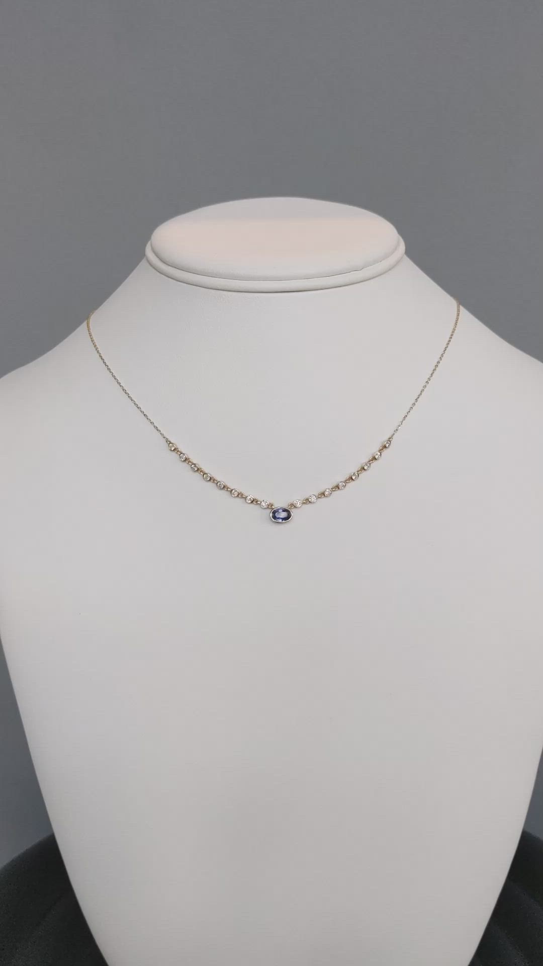 0.68 Ct. Blue Sapphire and Natural Diamond Bezel Necklace, 14K Yellow Gold Size Video