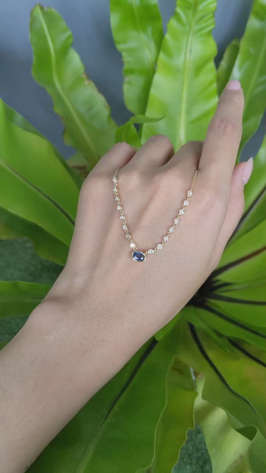 0.68 Ct. Blue Sapphire and Natural Diamond Bezel Necklace, 14K Yellow Gold Size Video