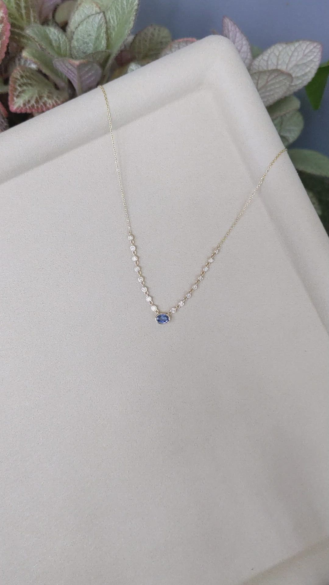 0.68 Ct. Blue Sapphire and Natural Diamond Bezel Necklace, 14K Yellow Gold Size Video