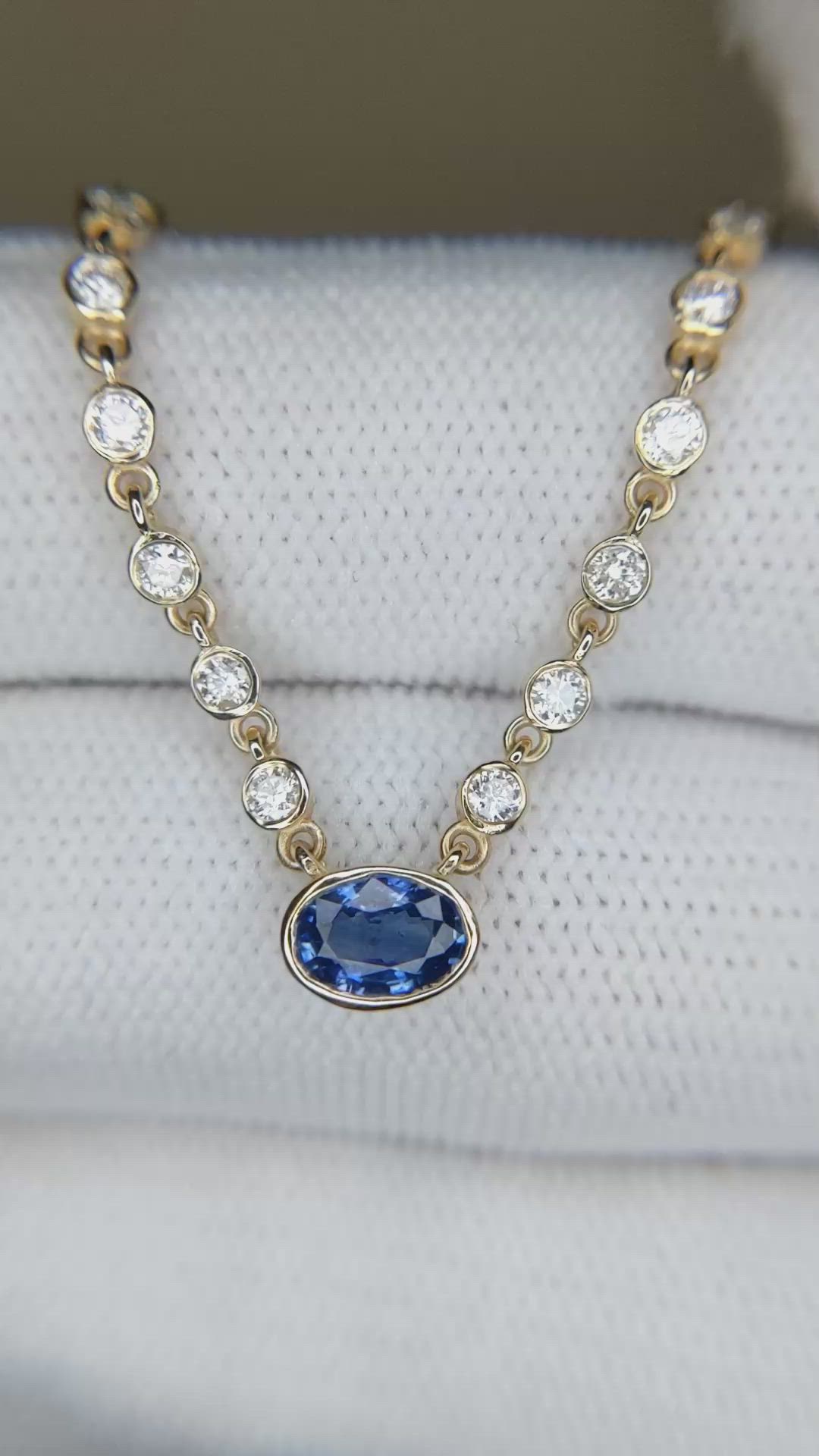 0.68 Ct. Blue Sapphire and Natural Diamond Bezel Necklace, 14K Yellow Gold Size Video