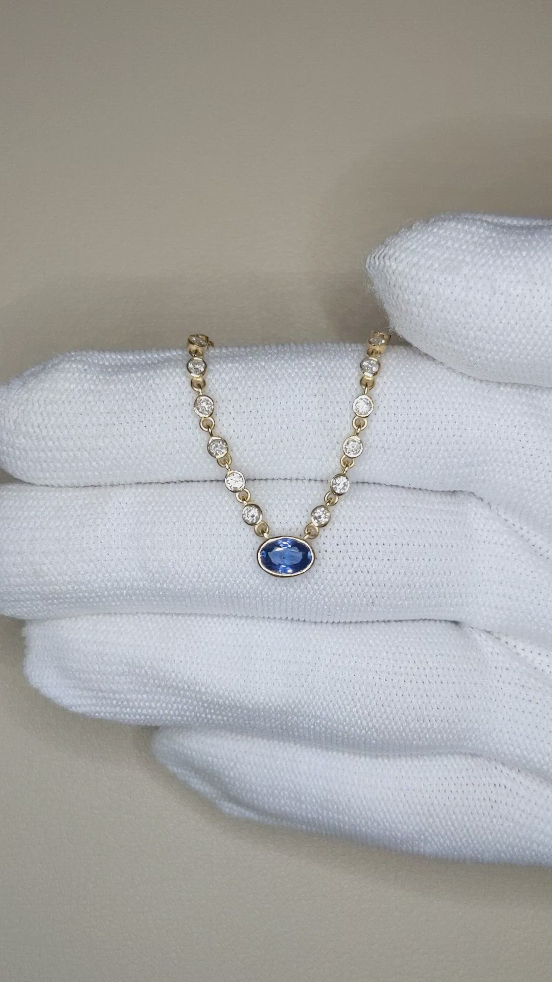 0.68 Ct. Blue Sapphire and Natural Diamond Bezel Necklace, 14K Yellow Gold Size Video