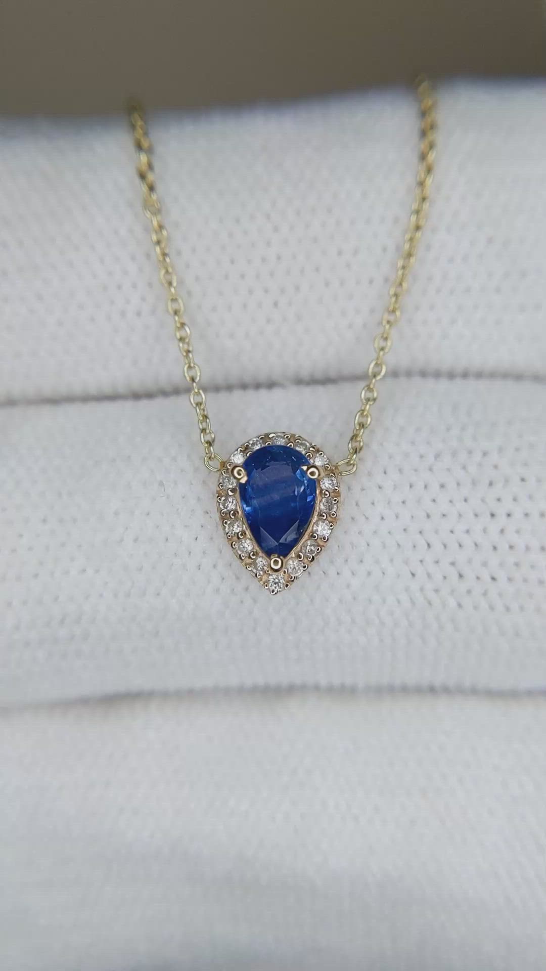 0.52 Ct. Blue Sapphire and Natural Diamond Pave Necklace, 14K Yellow Gold Size Video