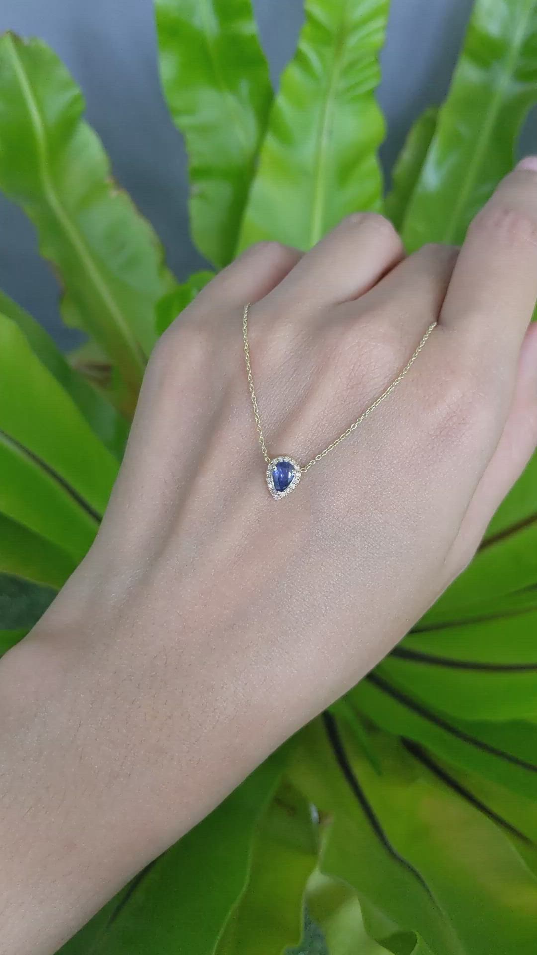 0.52 Ct. Blue Sapphire and Natural Diamond Pave Necklace, 14K Yellow Gold Size Video