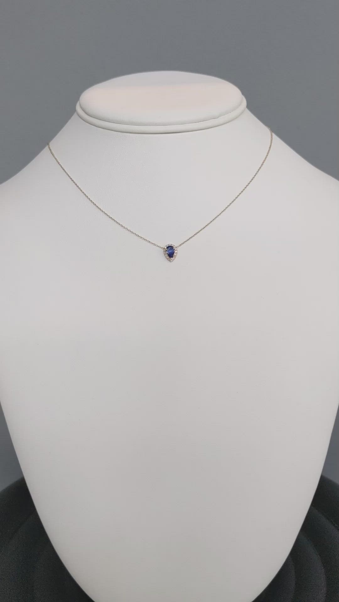0.52 Ct. Blue Sapphire and Natural Diamond Pave Necklace, 14K Yellow Gold Size Video