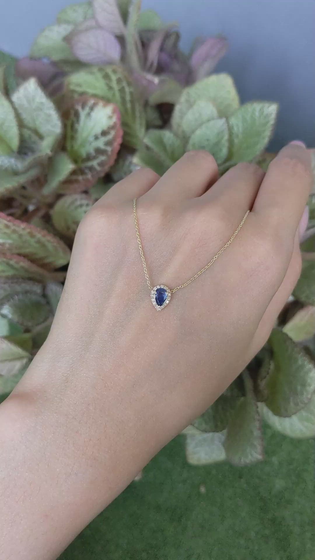 0.52 Ct. Blue Sapphire and Natural Diamond Pave Necklace, 14K Yellow Gold Size Video