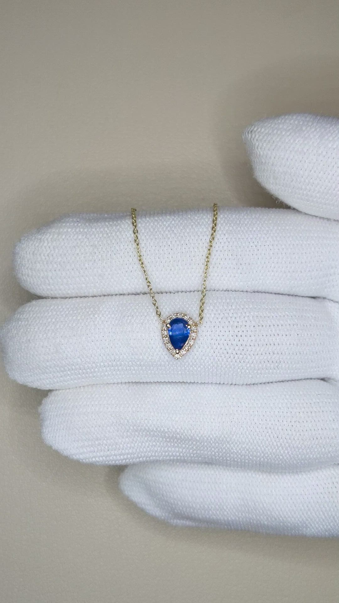 0.52 Ct. Blue Sapphire and Natural Diamond Pave Necklace, 14K Yellow Gold Size Video