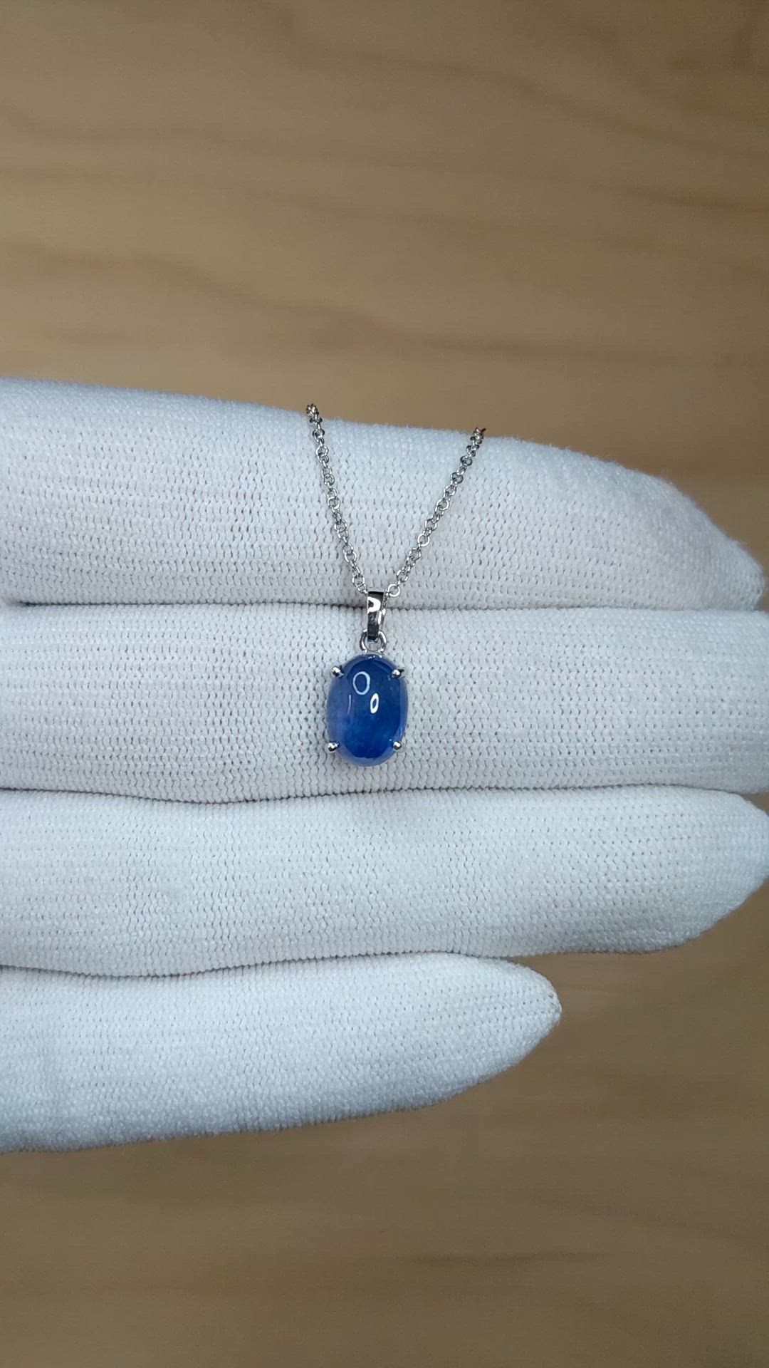 3.23 Ct. Blue Sapphire Solitaire Pendant, 14K White Gold Size Video