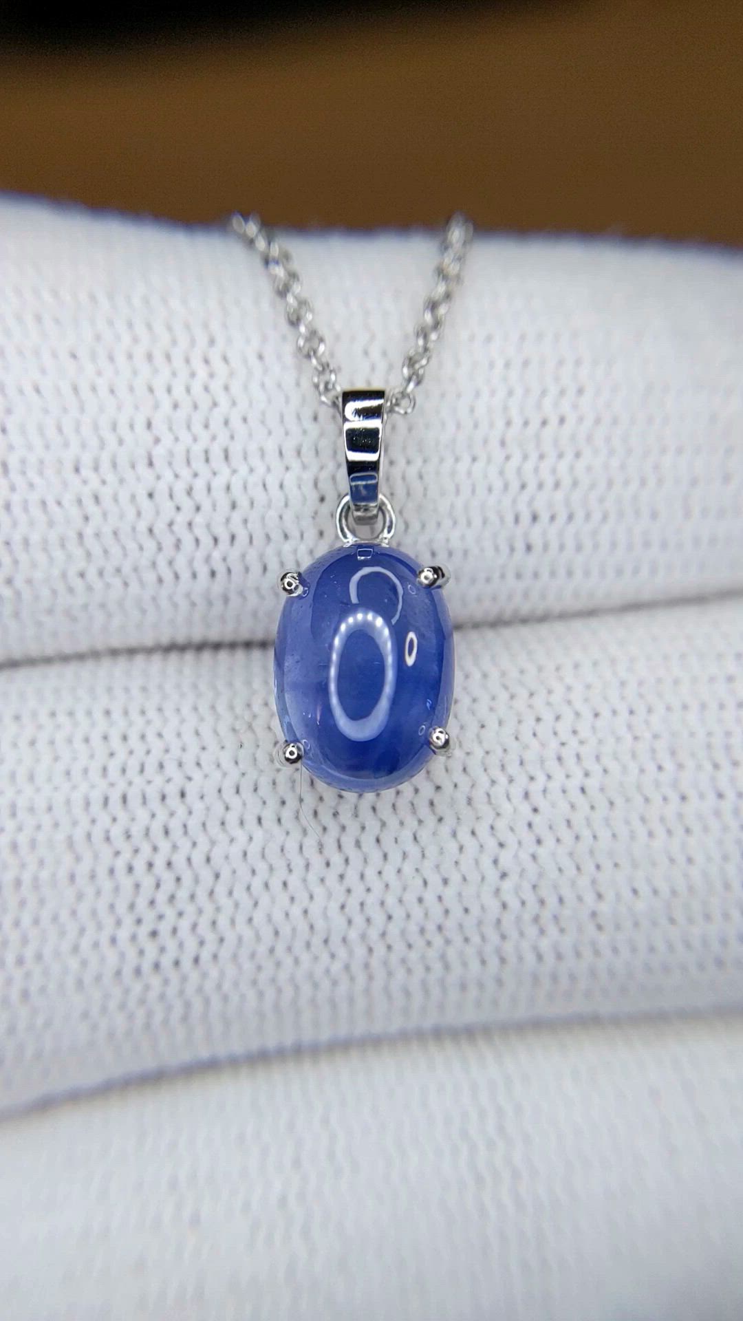 3.23 Ct. Blue Sapphire Solitaire Pendant, 14K White Gold Size Video