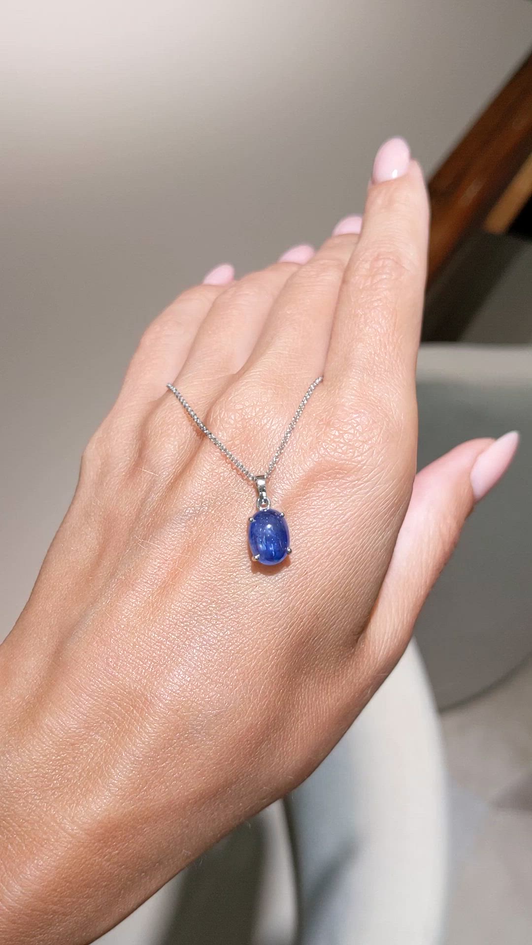 3.23 Ct. Blue Sapphire Solitaire Pendant, 14K White Gold Size Video