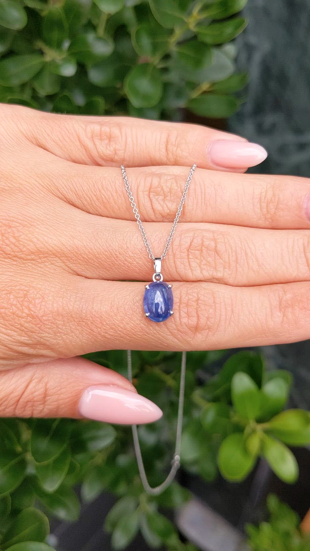 3.23 Ct. Blue Sapphire Solitaire Pendant, 14K White Gold Size Video