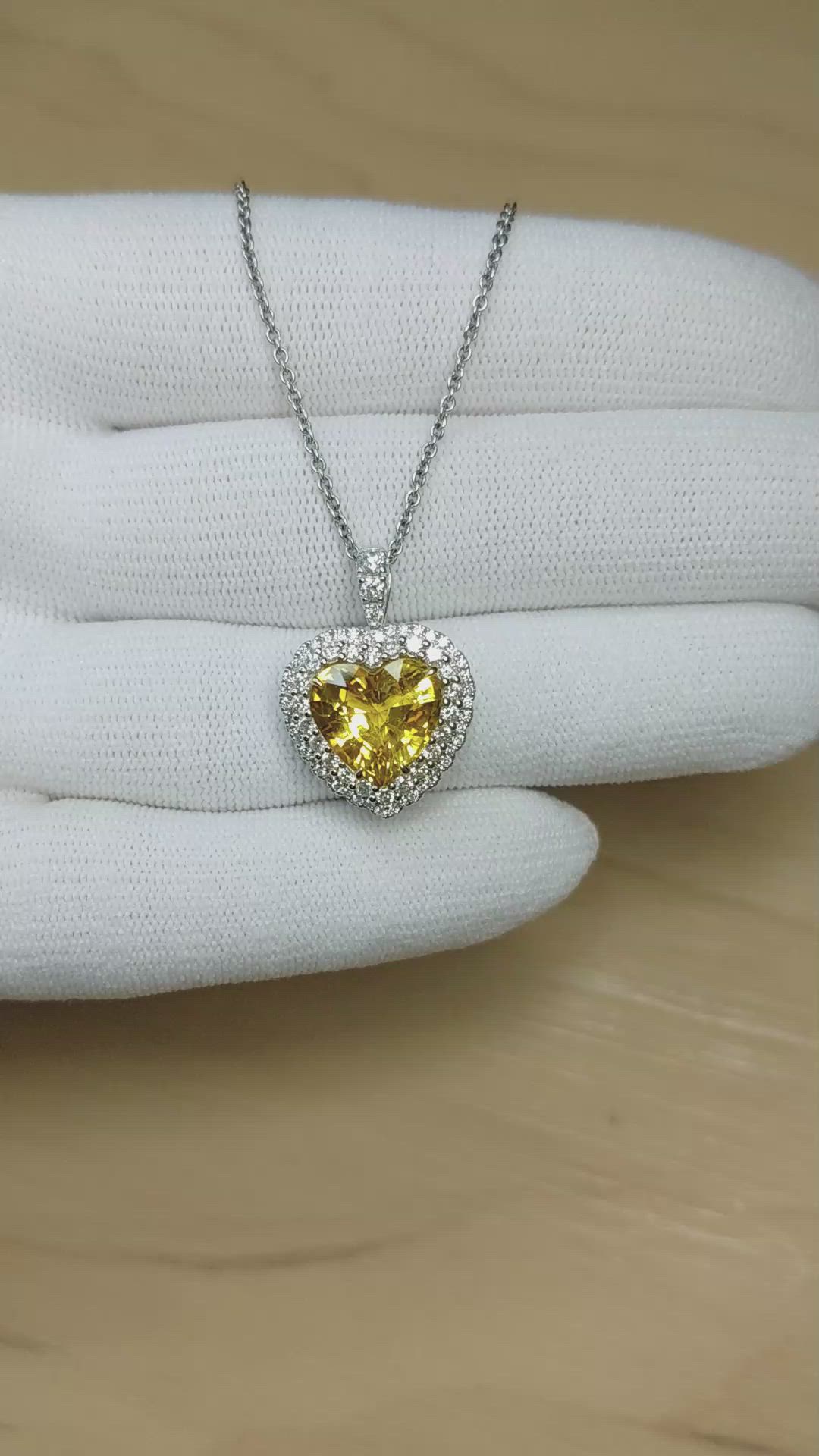 5.57 Ct. Yellow Sapphire and Natural Diamond Pave Pendant, 18K White & Yellow Size Video