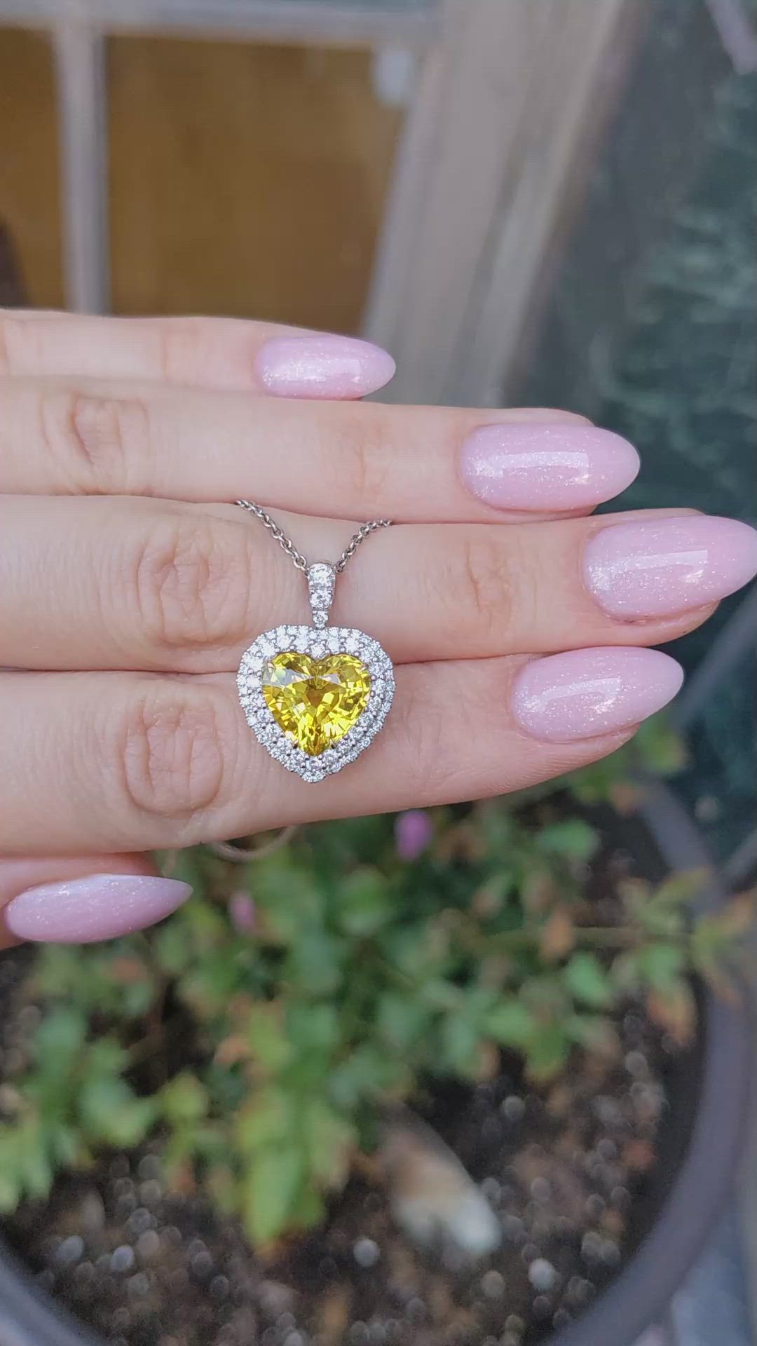 5.57 Ct. Yellow Sapphire and Natural Diamond Pave Pendant, 18K White & Yellow Size Video