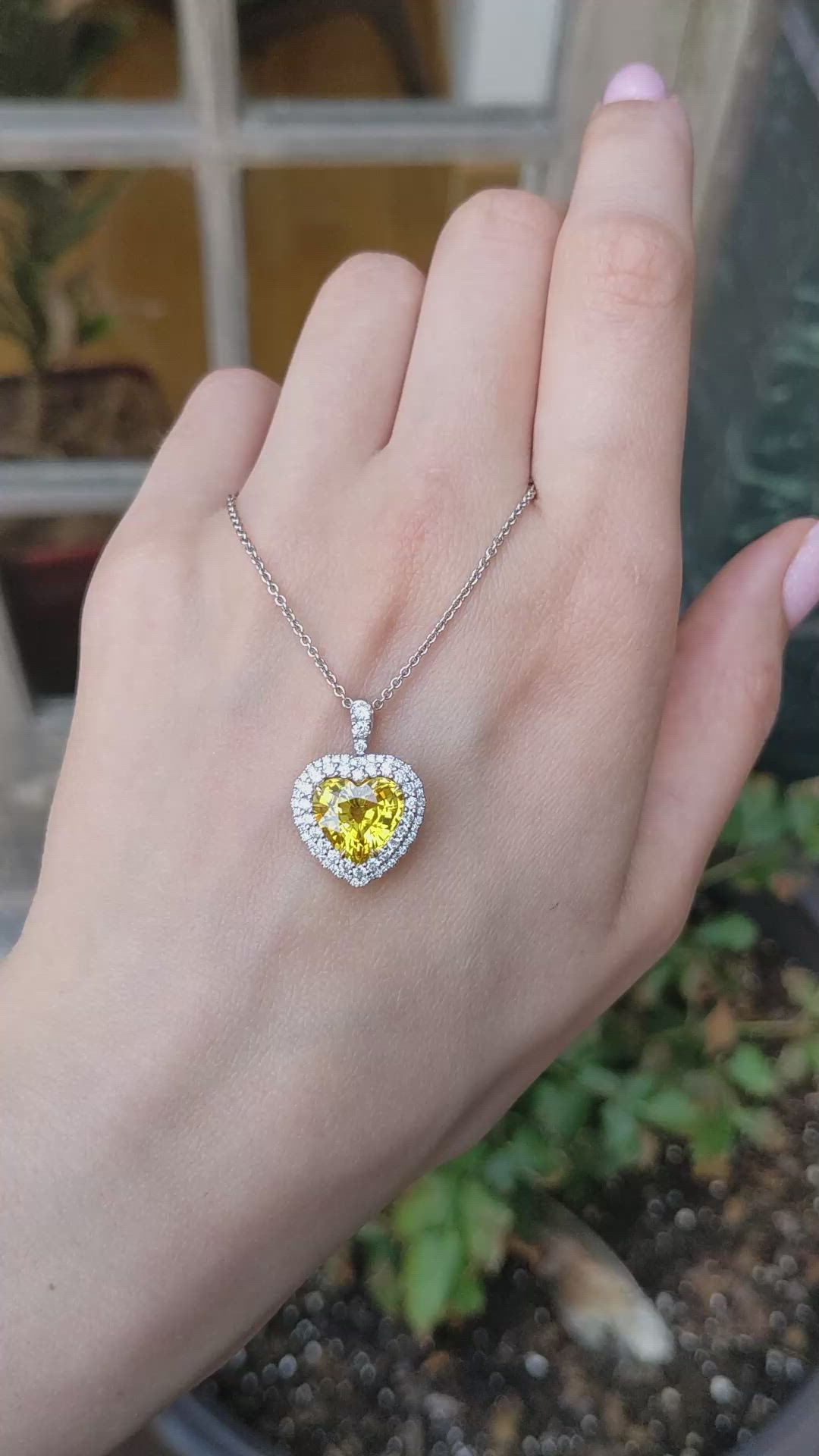 5.57 Ct. Yellow Sapphire and Natural Diamond Pave Pendant, 18K White & Yellow Size Video