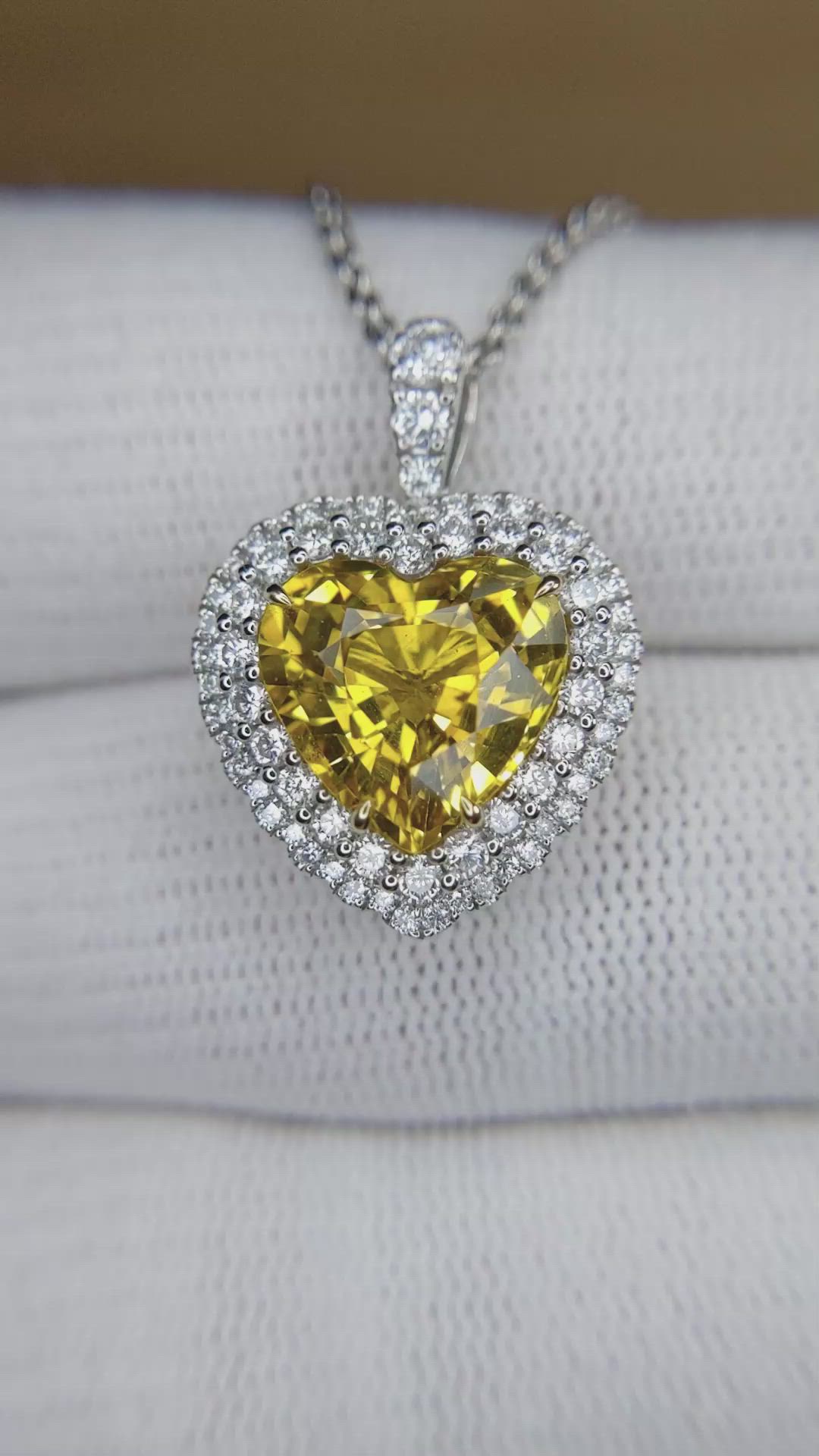 5.57 Ct. Yellow Sapphire and Natural Diamond Pave Pendant, 18K White & Yellow Size Video