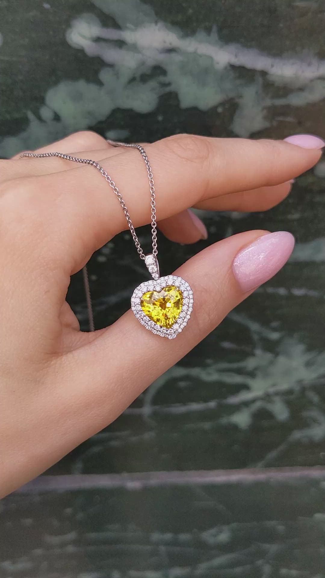 5.57 Ct. Yellow Sapphire and Natural Diamond Pave Pendant, 18K White & Yellow Size Video