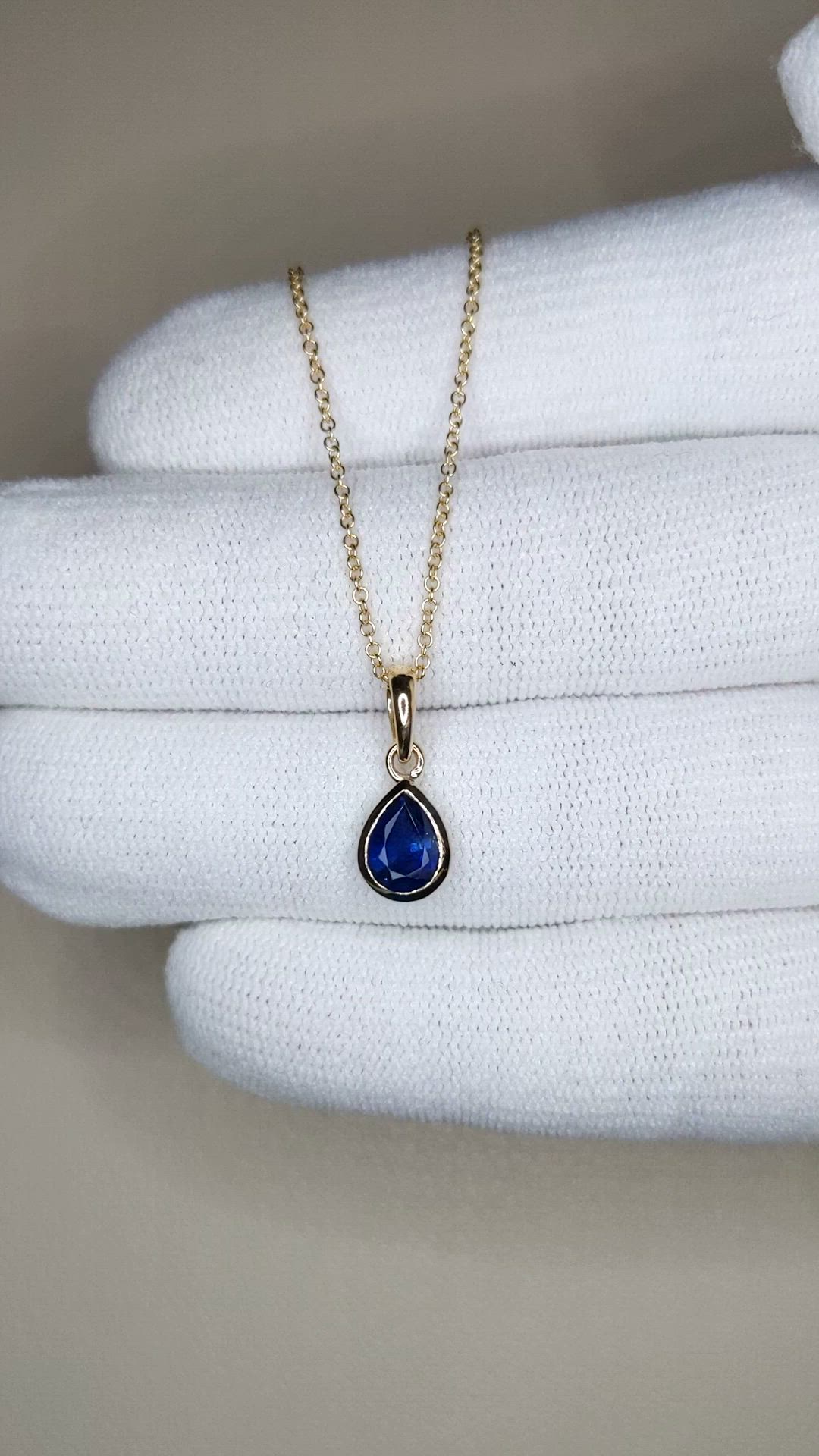 0.96 Ct. Blue Sapphire Bezel Pendant, 14K Yellow Gold Size Video