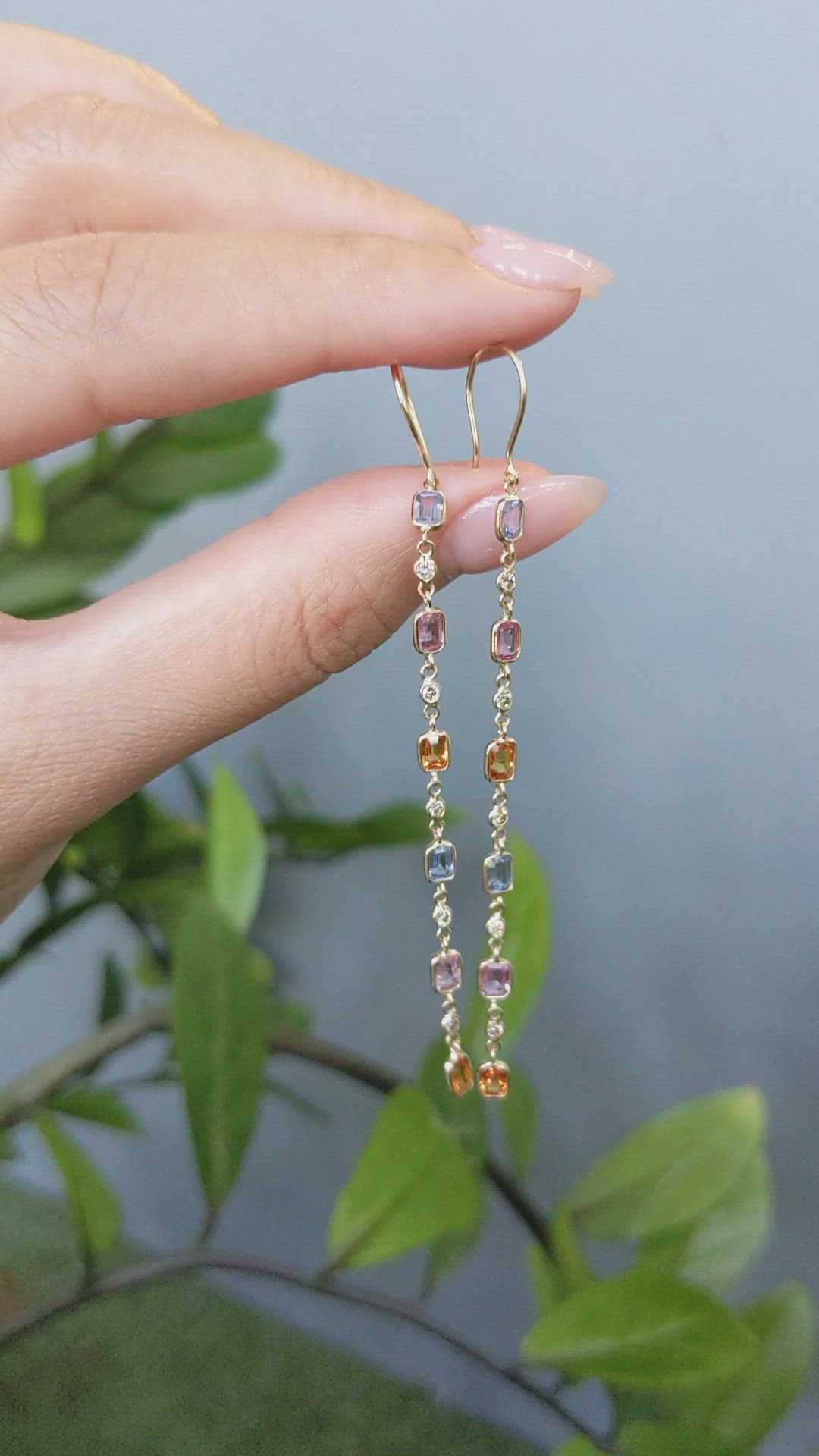 2.56 Ct.Tw.Total Carat Weight Multi Color Sapphire and Natural Diamond Bezel Earrings, 14K Yellow Gold Size Video