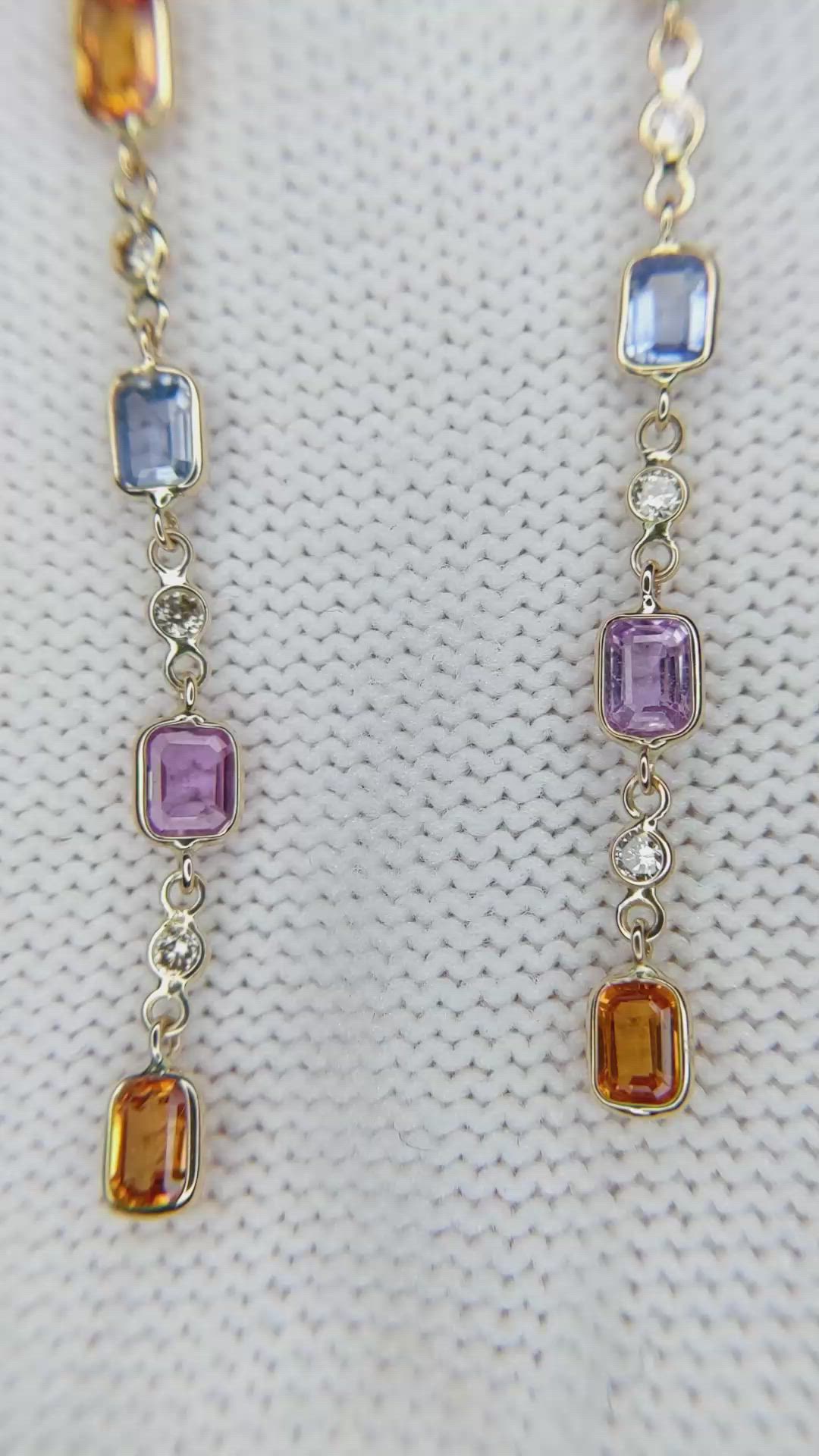 2.56 Ct.Tw.Total Carat Weight Multi Color Sapphire and Natural Diamond Bezel Earrings, 14K Yellow Gold Size Video