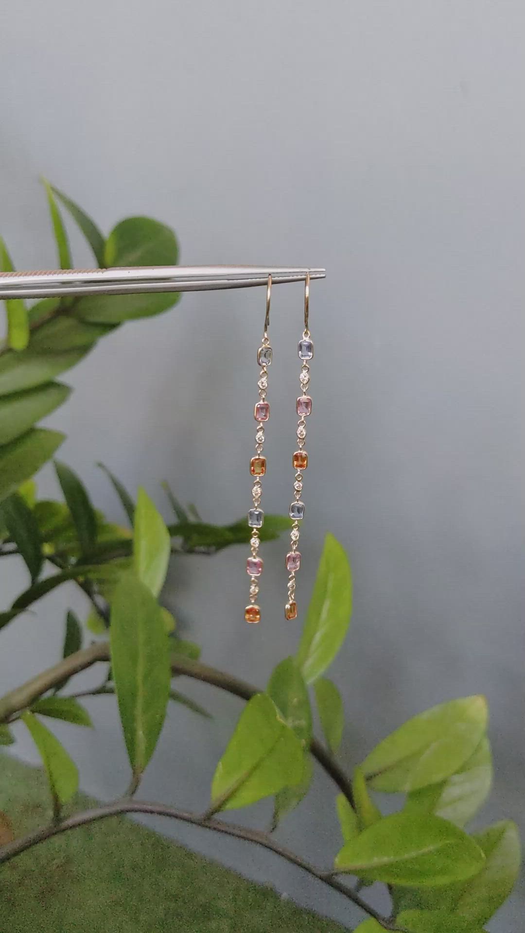 2.56 Ct.Tw.Total Carat Weight Multi Color Sapphire and Natural Diamond Bezel Earrings, 14K Yellow Gold Size Video